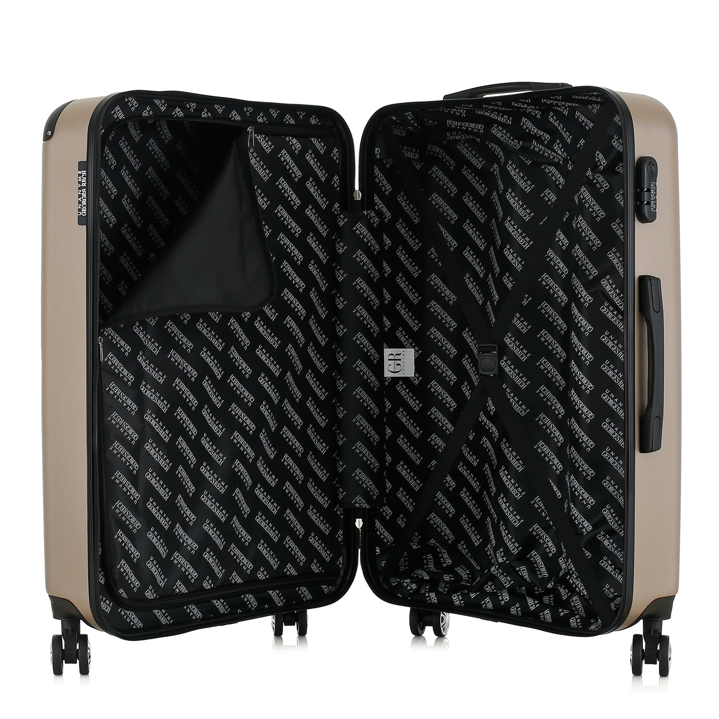 Grande valise beige ouverte
