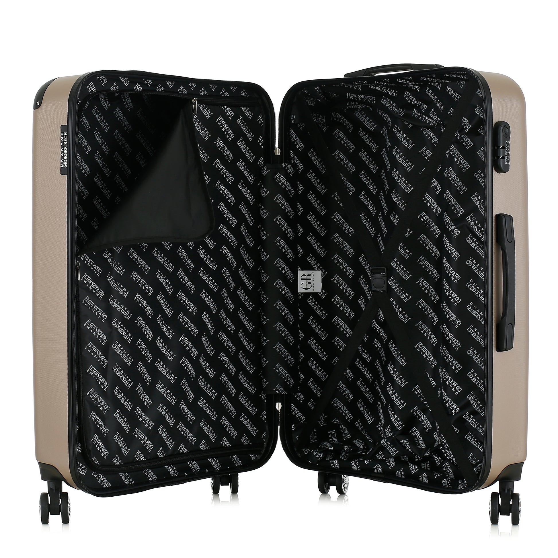 Grande valise beige ouverte
