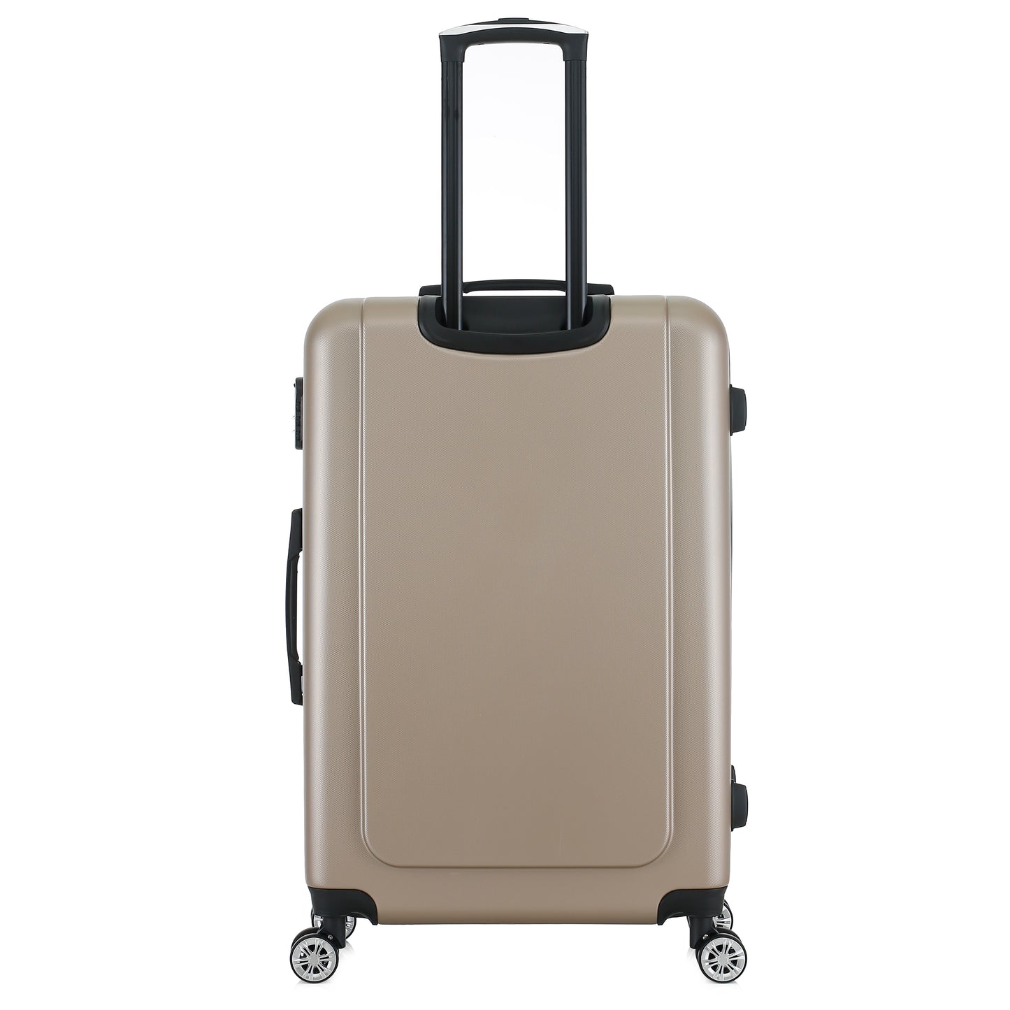 Grande valise beige de dos

