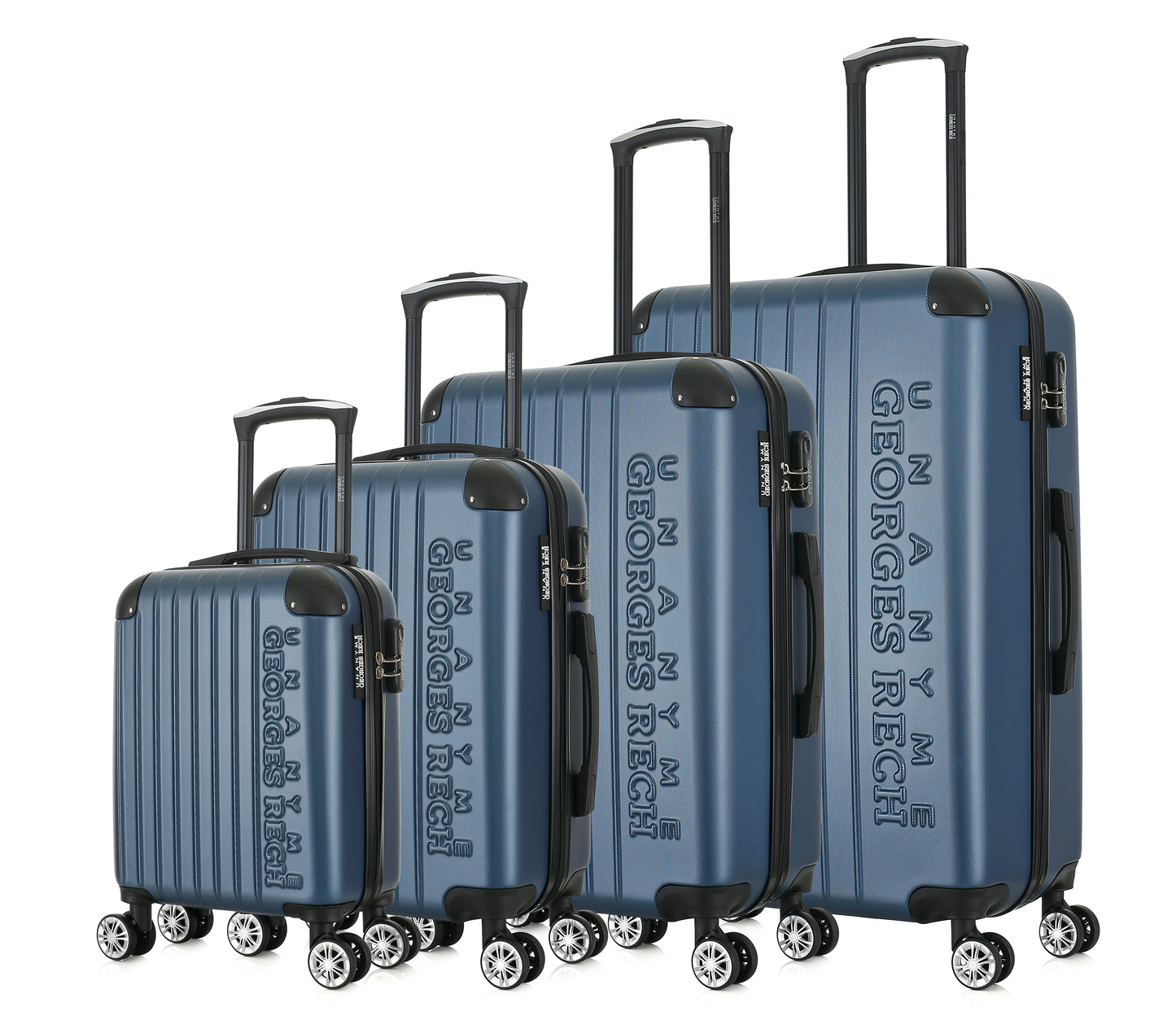 Set de 4 valises bleues de notre collection Georges Rech, Rome, de côté
