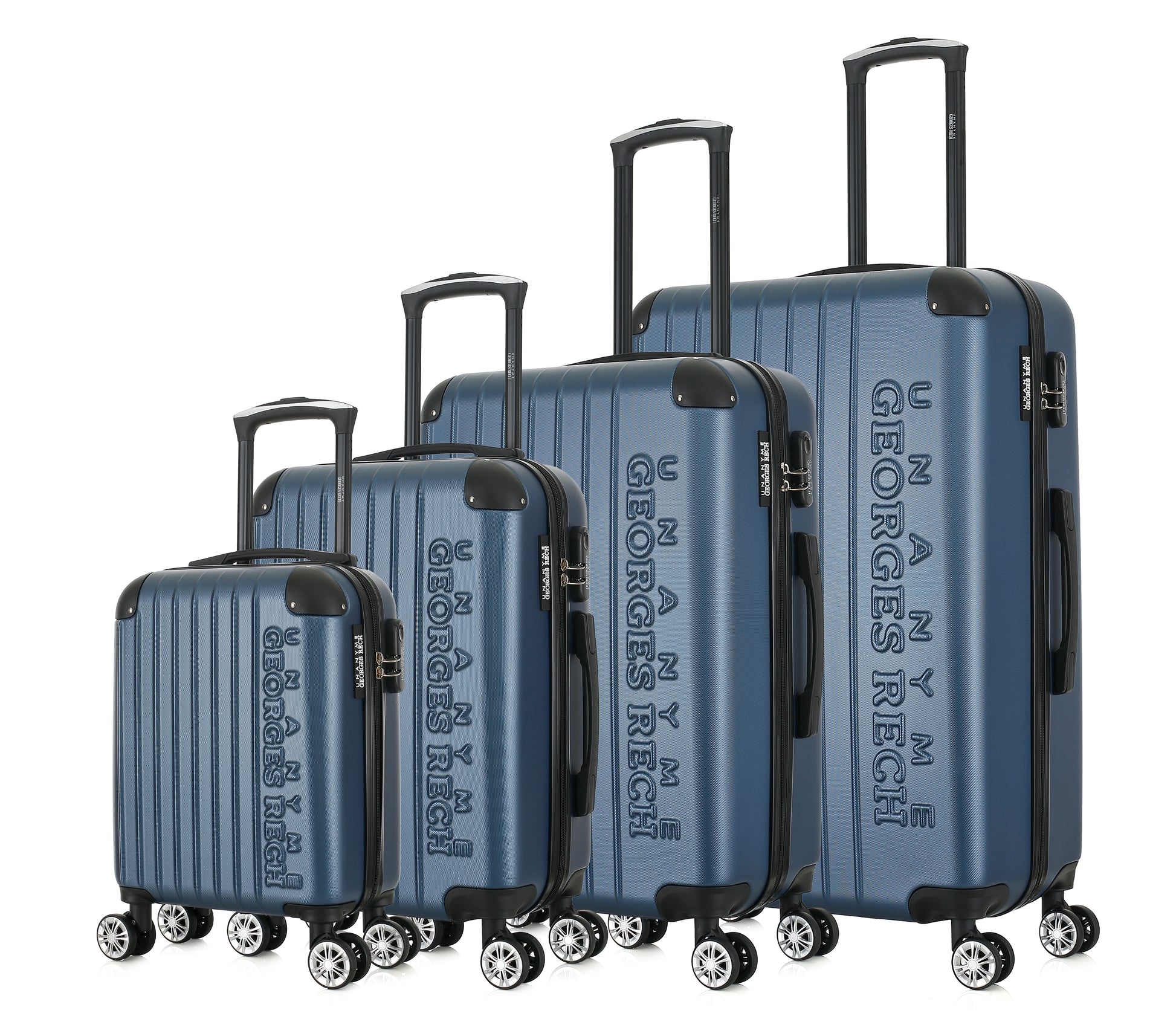 Set de 4 valises bleues de notre collection Georges Rech, Rome, de côté
