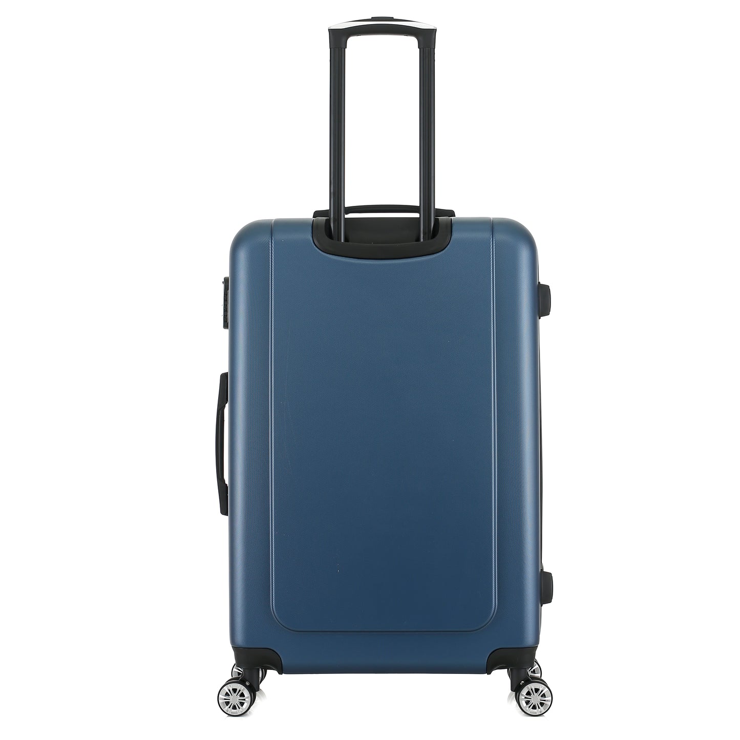 Grande valise bleue de dos
