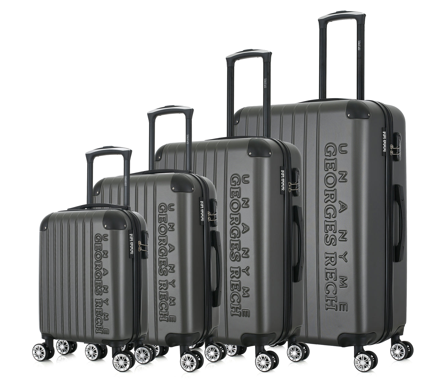 Set de 4 valises grises de notre collection Georges Rech, Rome, de côté
