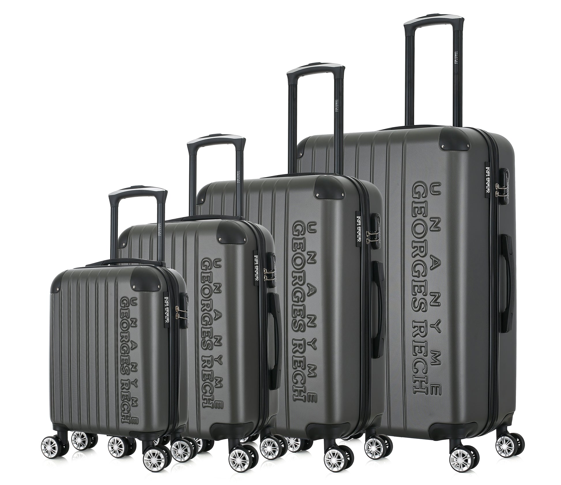 Set de 4 valises grises de notre collection Georges Rech, Rome, de côté
