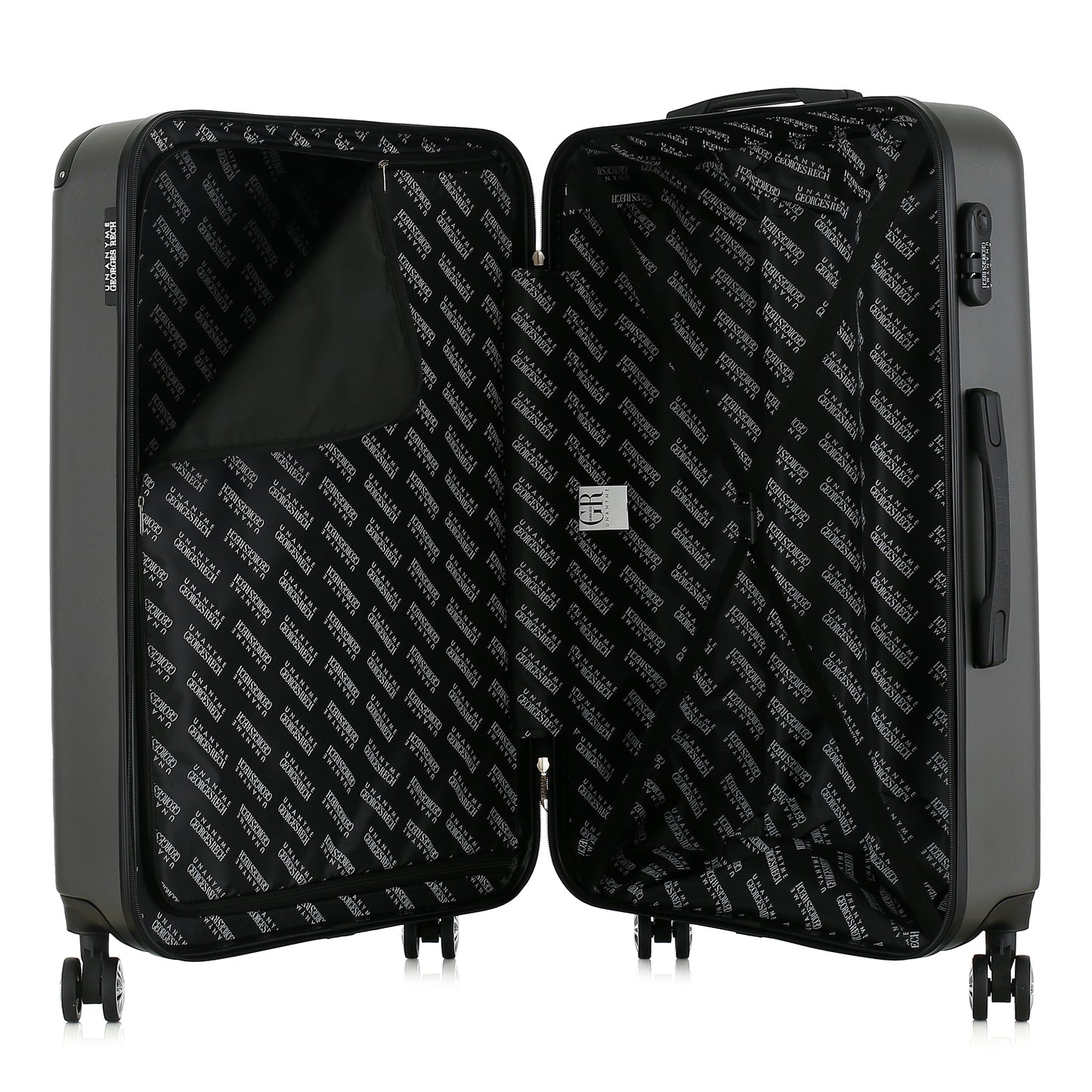 Grande valise grise ouverte
