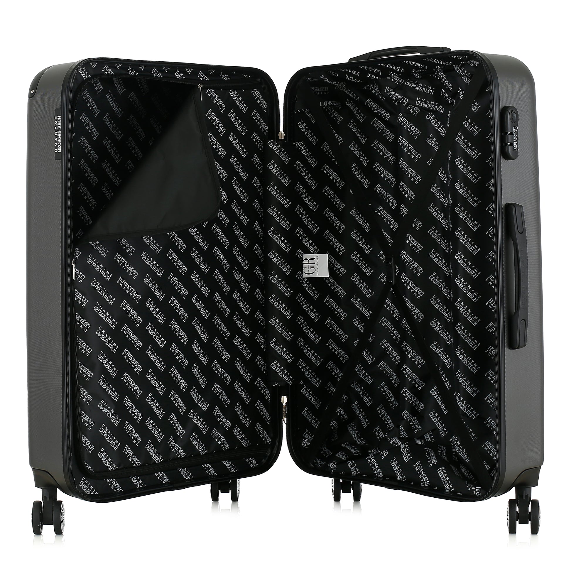 Grande valise grise ouverte
