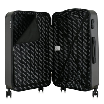 Grande valise grise ouverte
