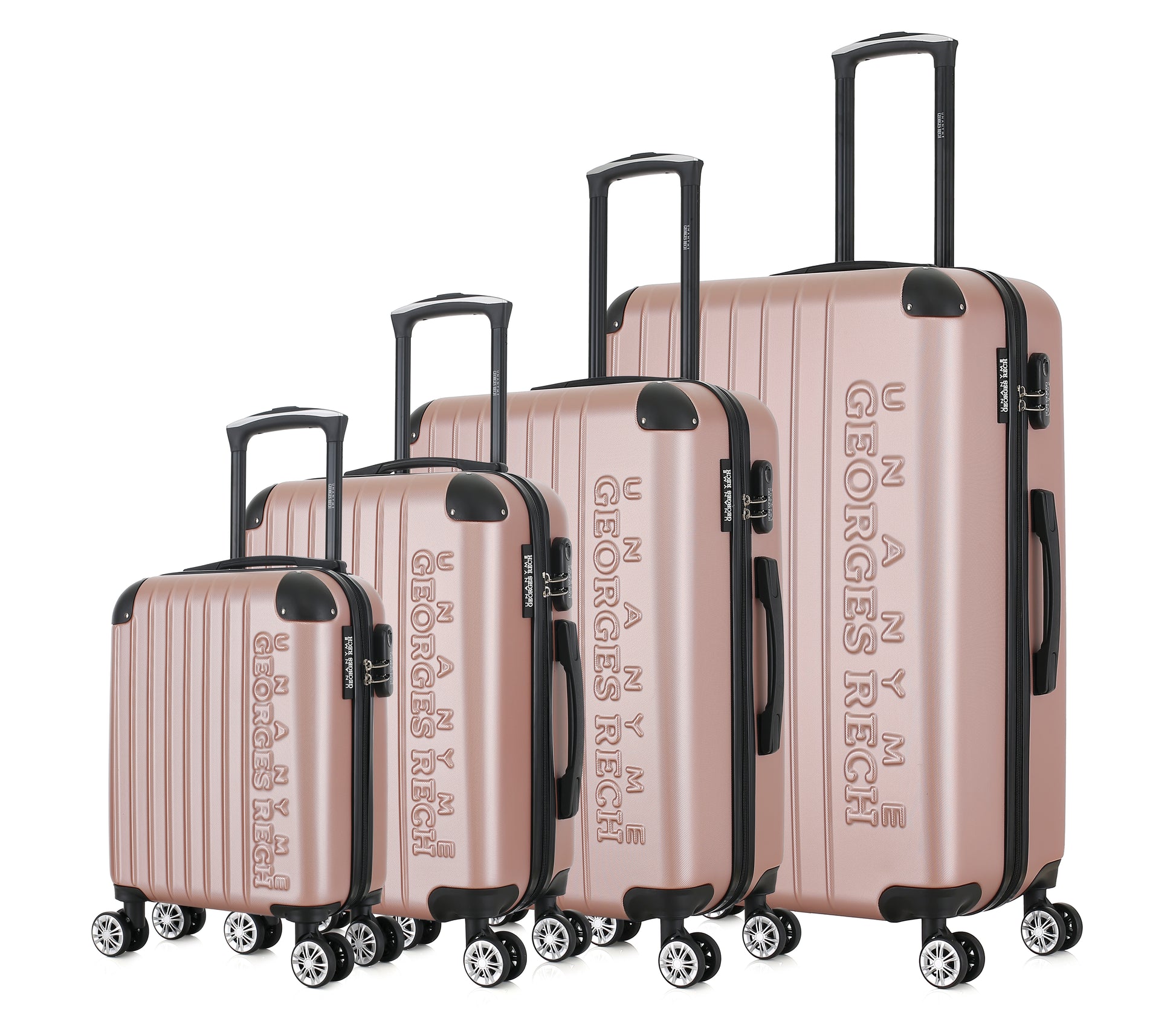 Set de 4 valises roses de notre collection Georges Rech, Rome, de côté
