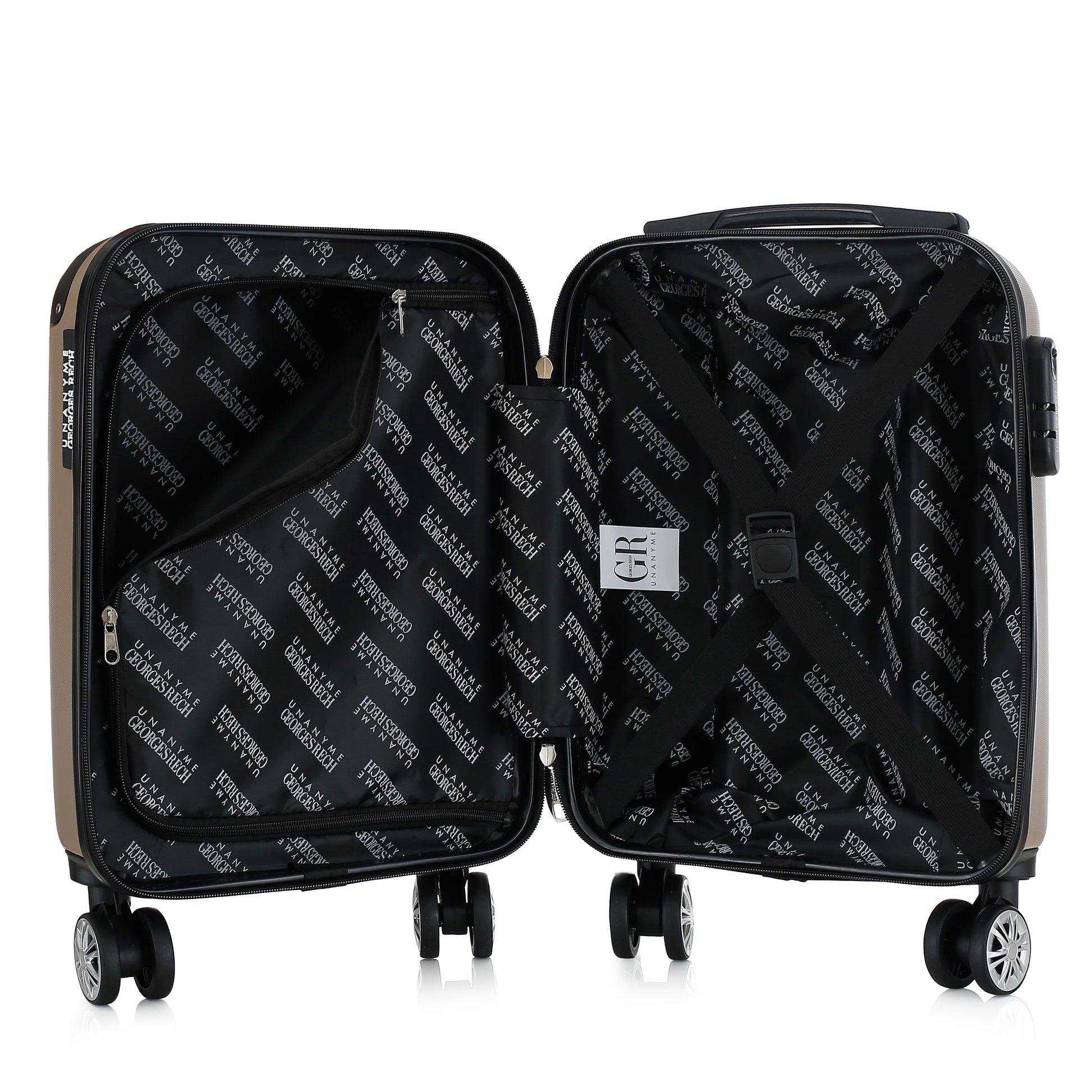 Valise beige de notre collection Georges Rech, Rome, taille XS, ouverte