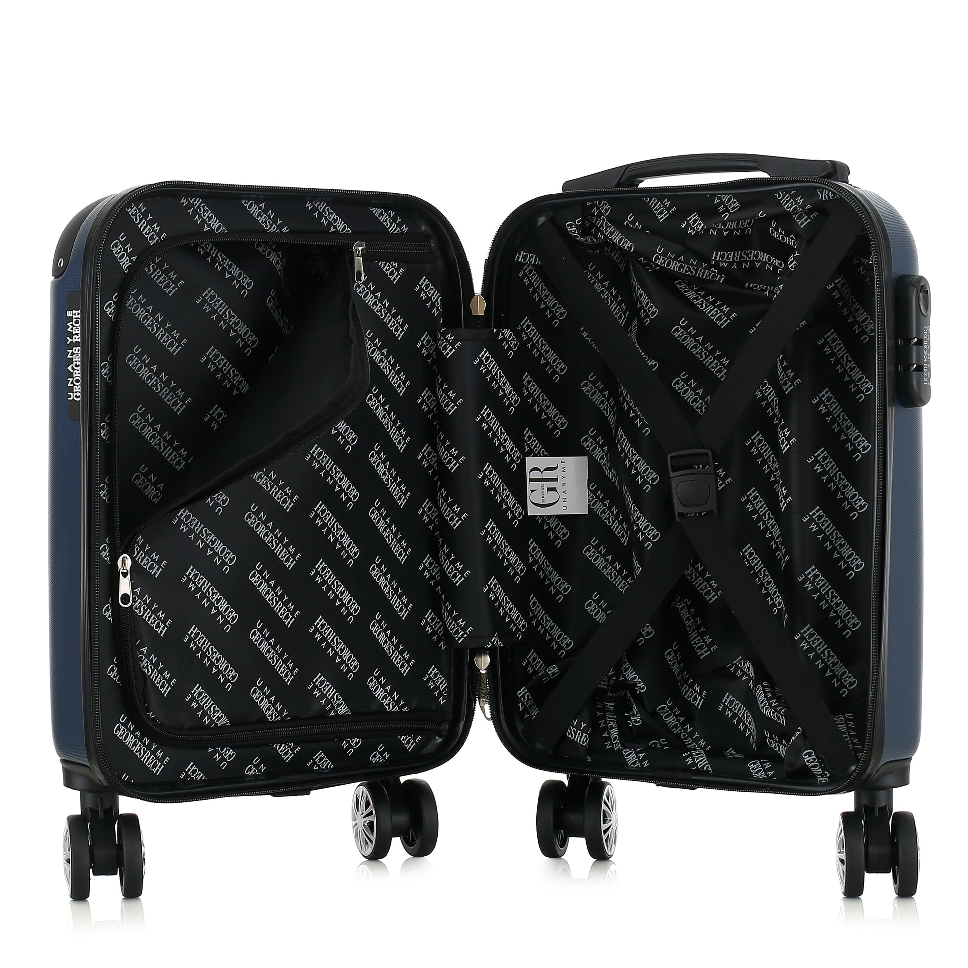 Valise bleue de notre collection Georges Rech, Rome, taille XS, ouverte