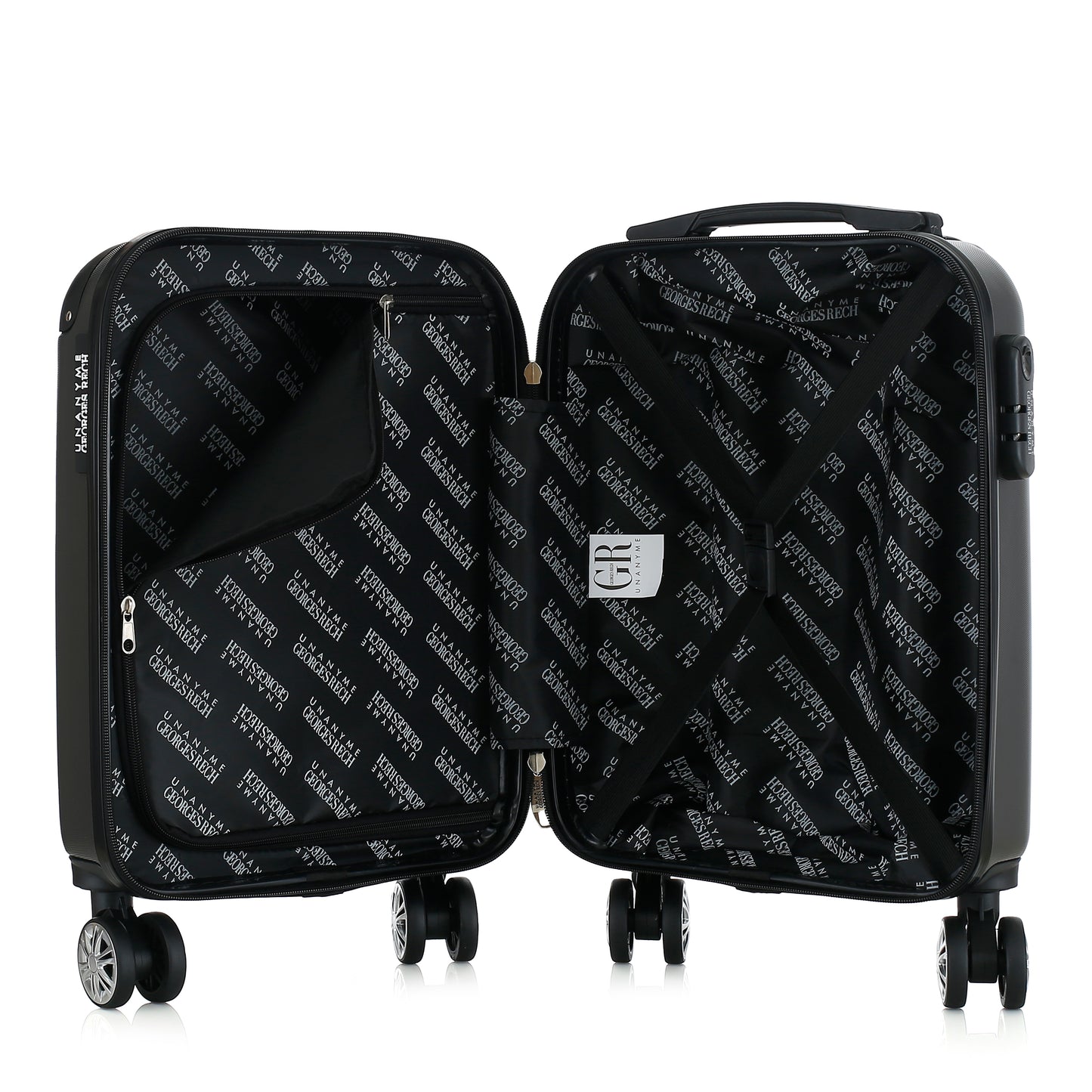 Valise grise de notre collection Georges Rech, Rome, taille XS, ouverte