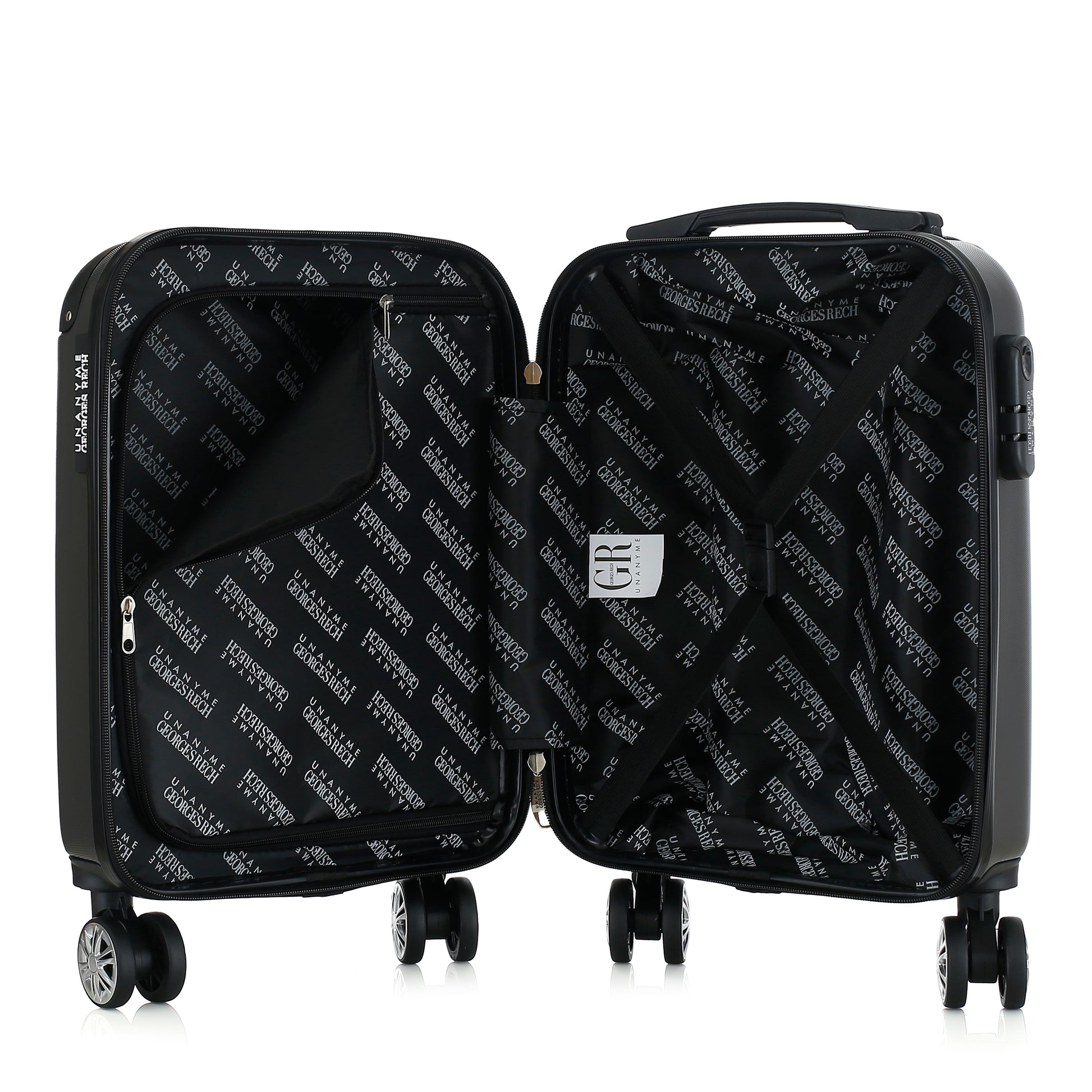 Valise grise de notre collection Georges Rech, Rome, taille XS, ouverte