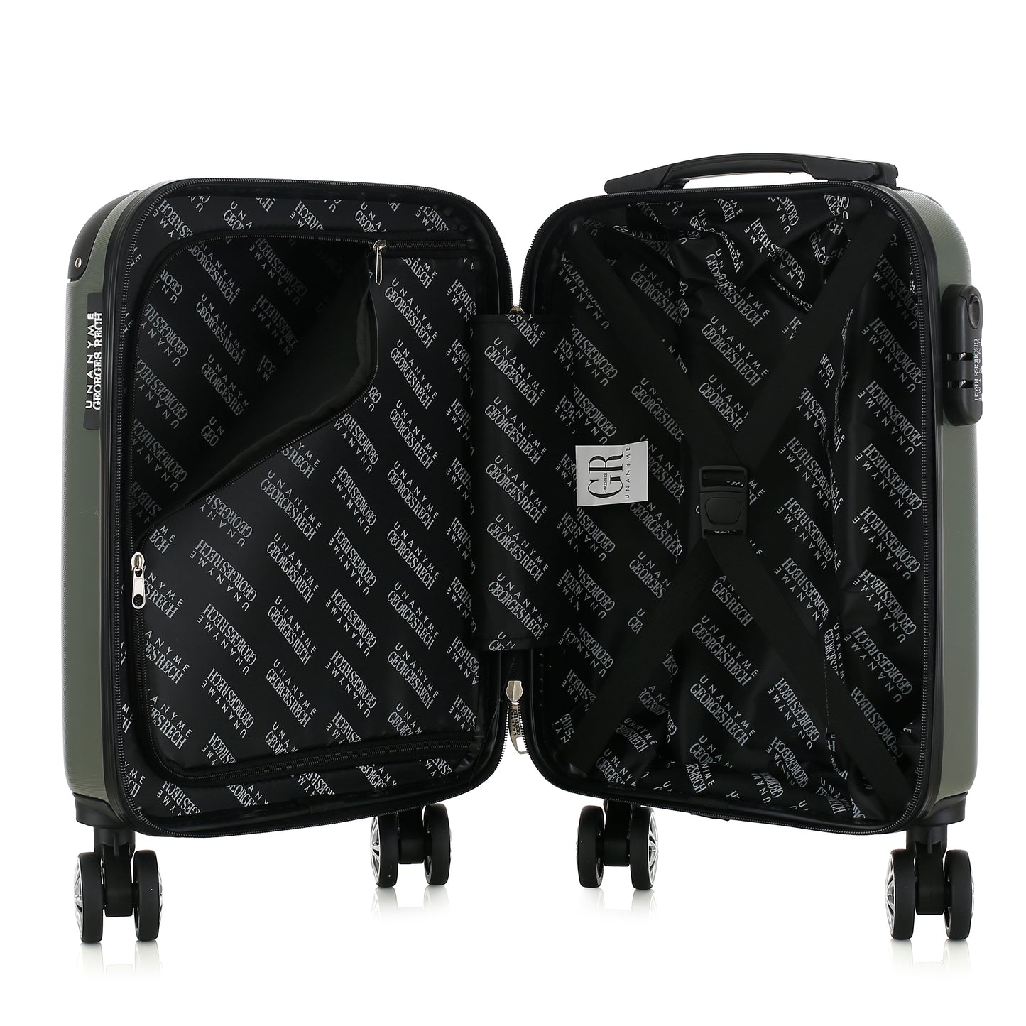 Valise kaki de notre collection Georges Rech, Rome, taille XS, ouverte