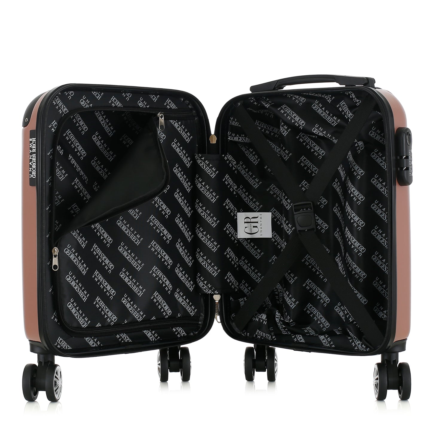 Valise rose de notre collection Georges Rech, Rome, taille XS, ouverte