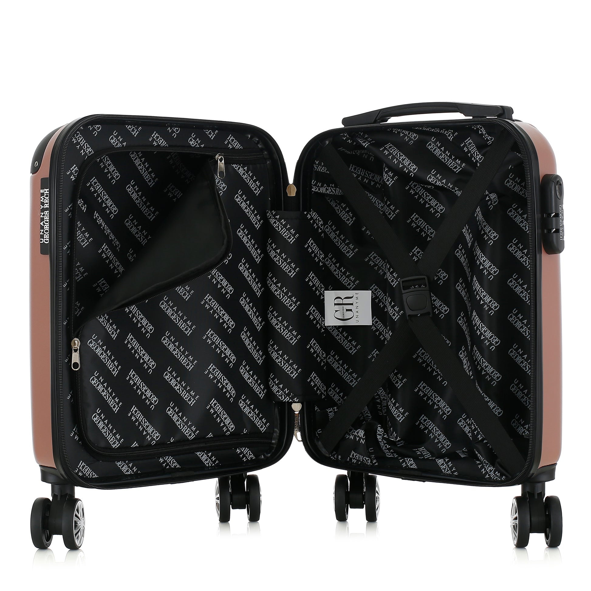 Valise rose de notre collection Georges Rech, Rome, taille XS, ouverte