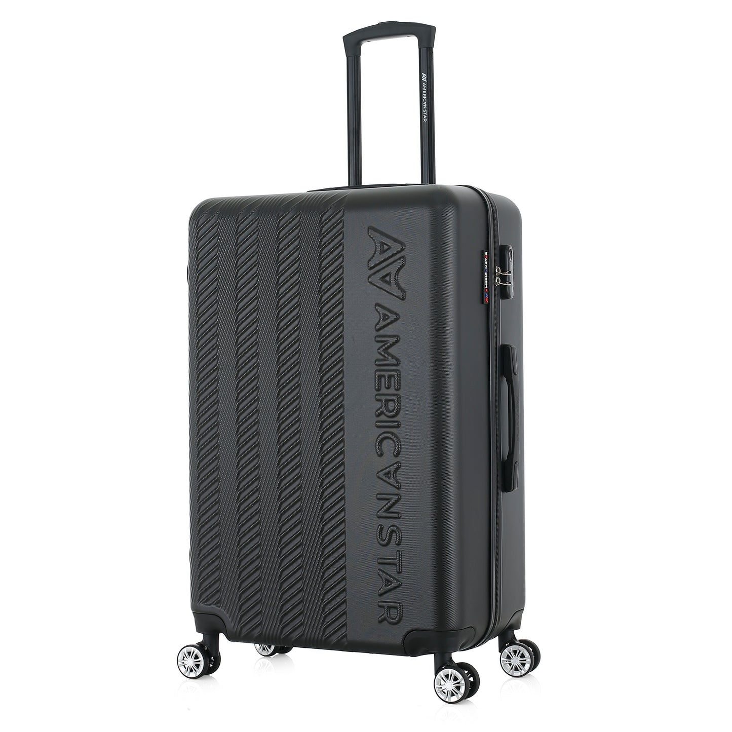 Valise noire de notre collection American Star, Seattle, taille L, de 3/4