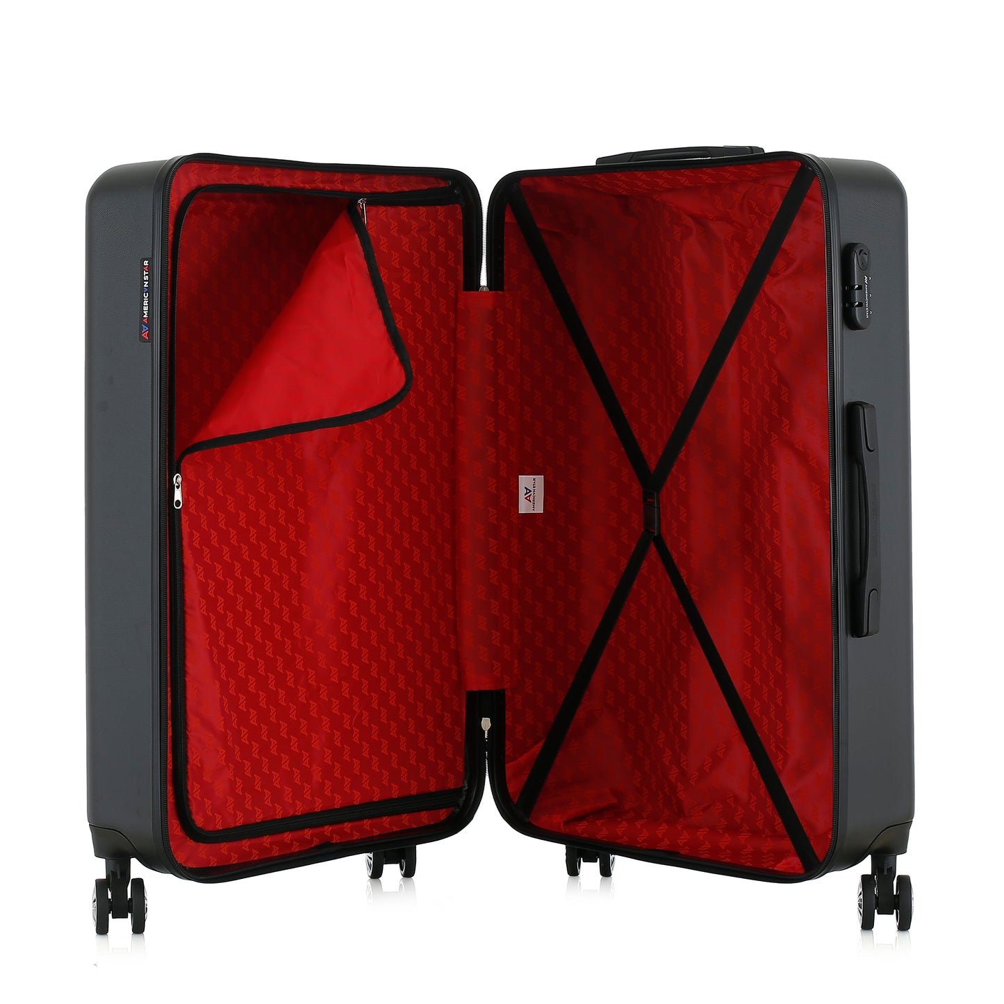 Valise noire de notre collection American Star, Seattle, taille L, ouverte