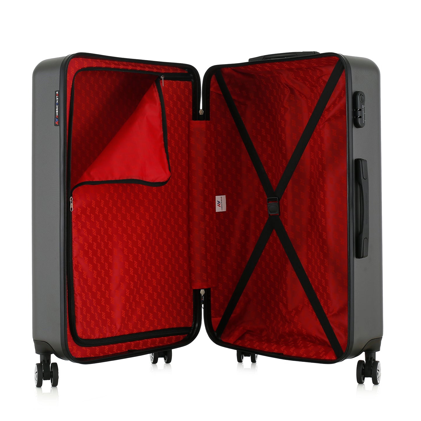 Valise grise de notre collection American Star, Seattle, taille L, ouverte