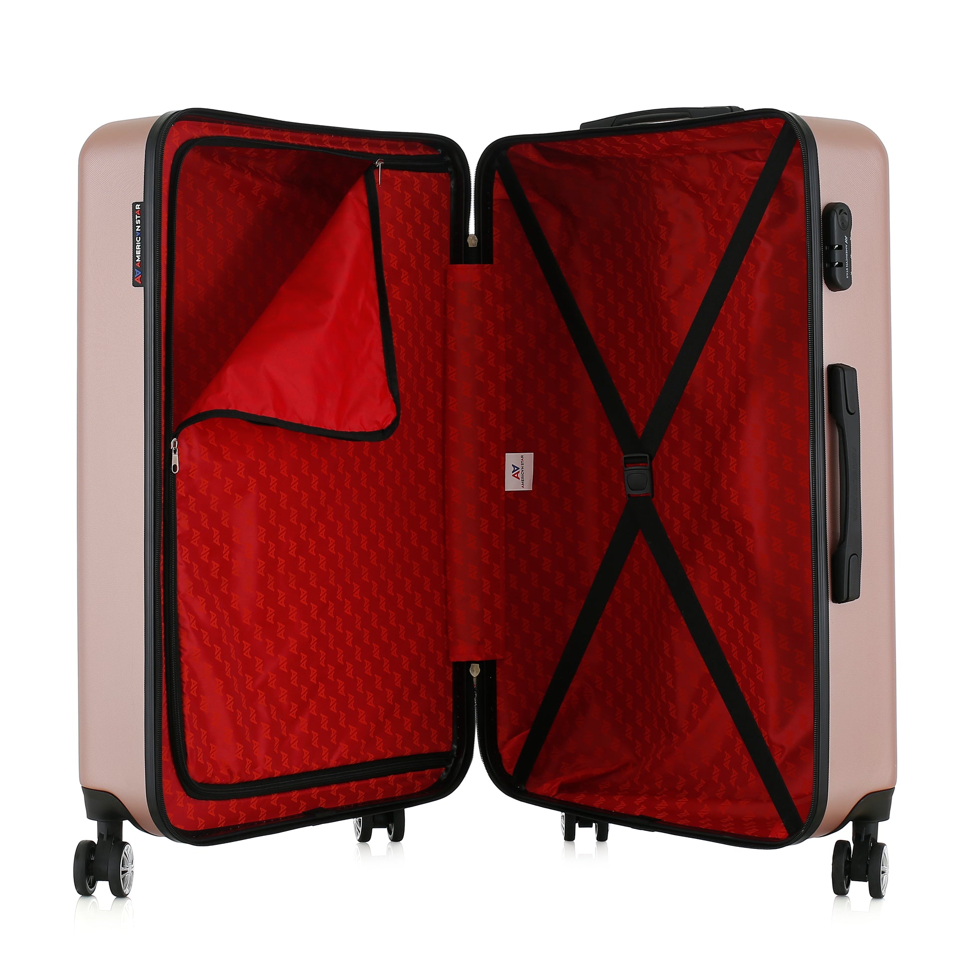 Valise or rose de notre collection American Star, Seattle, taille L, ouverte