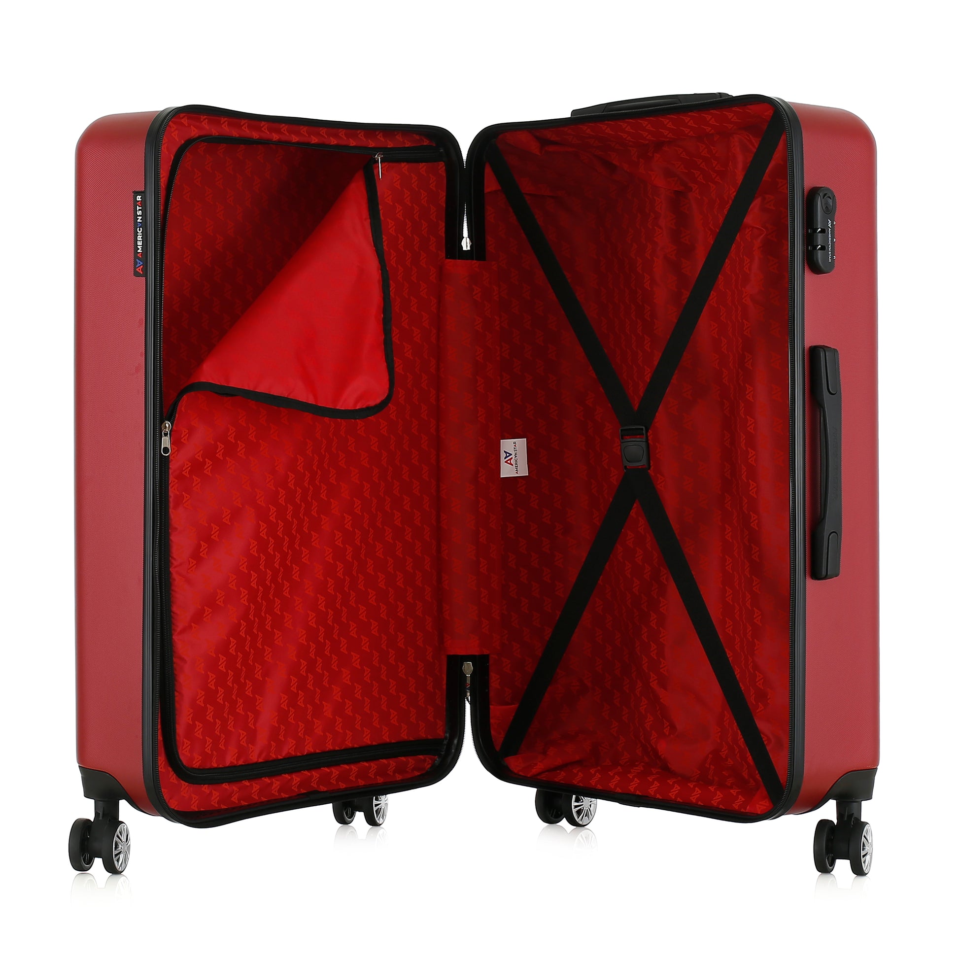 Valise rouge de notre collection American Star, Seattle, taille L, ouverte
