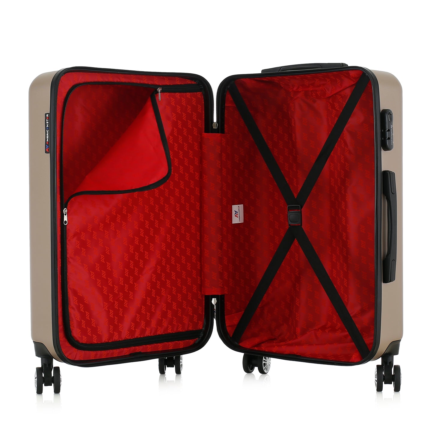 Valise beige de notre collection American Star, Seattle, taille M, ouverte