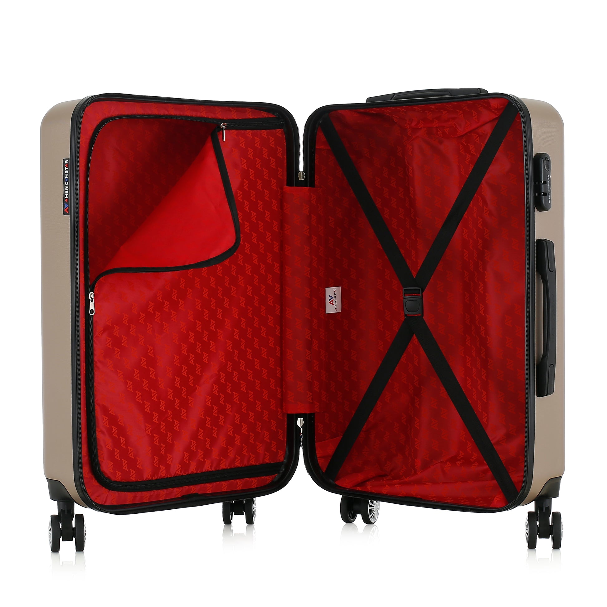 Valise beige de notre collection American Star, Seattle, taille M, ouverte