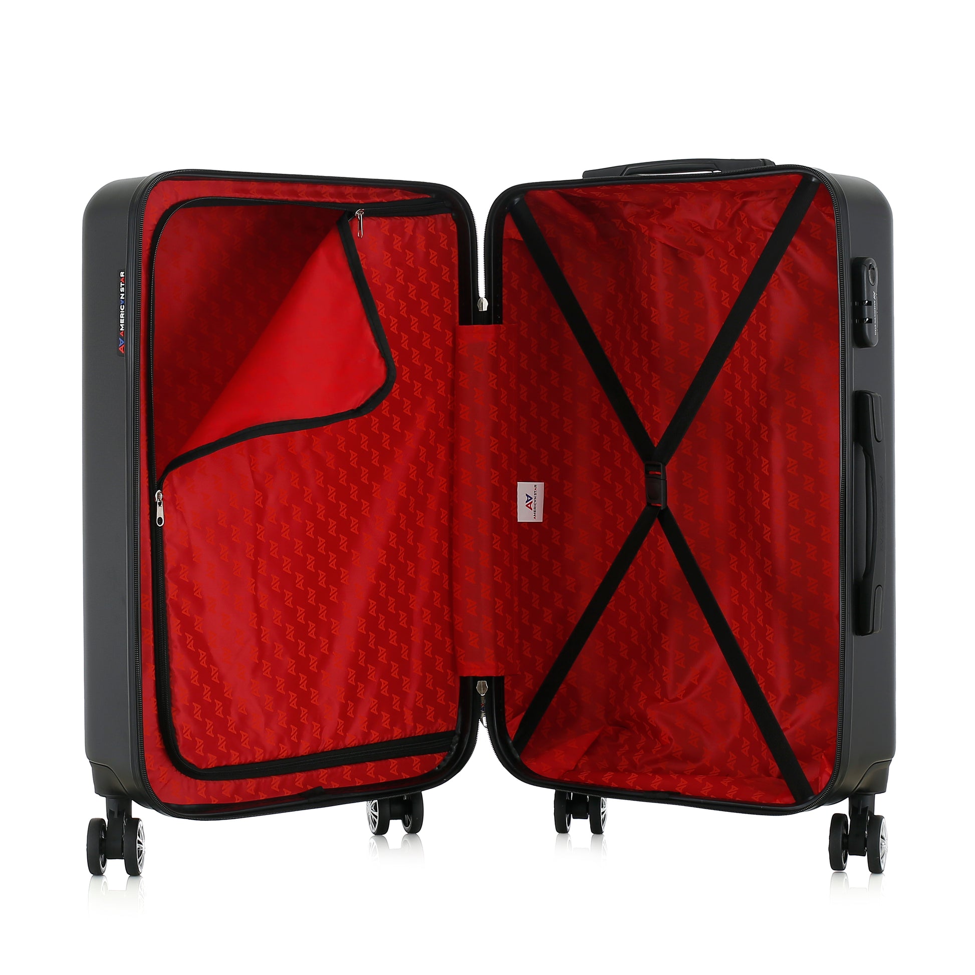 Valise noire de notre collection American Star, Seattle, taille M, ouverte