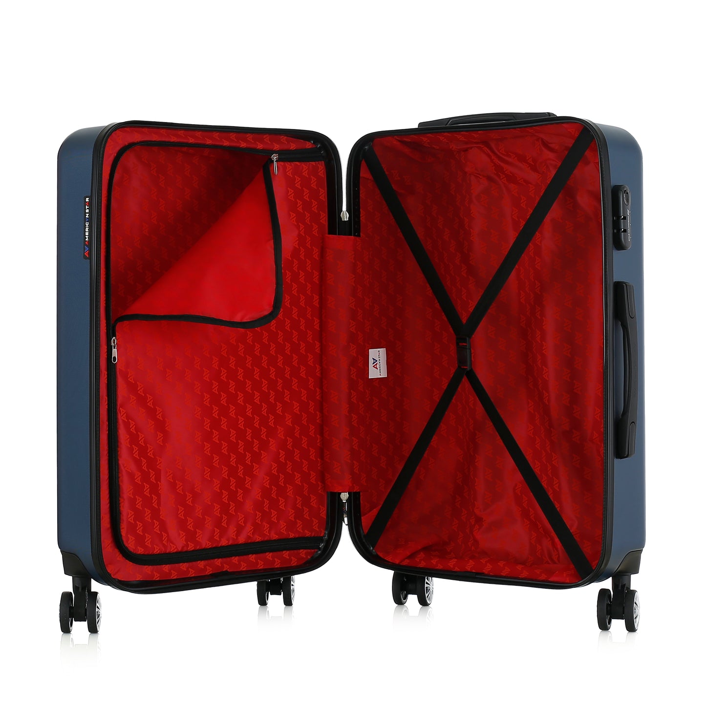 Valise bleue de notre collection American Star, Seattle, taille M, ouverte