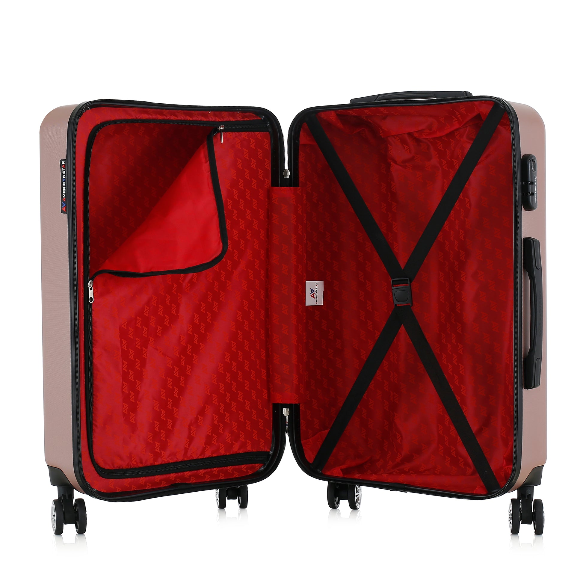 Valise or rose de notre collection American Star, Seattle, taille M, ouverte