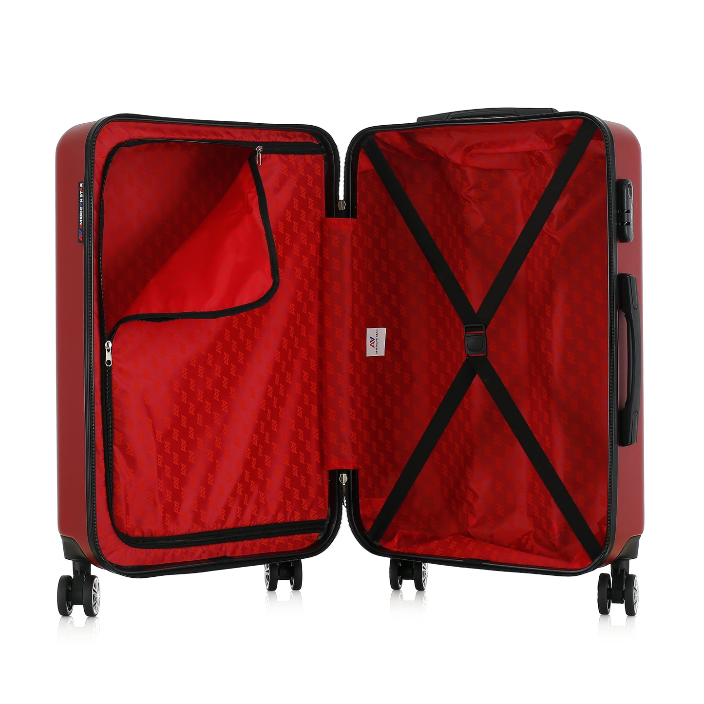 Valise rouge de notre collection American Star, Seattle, taille M, ouverte