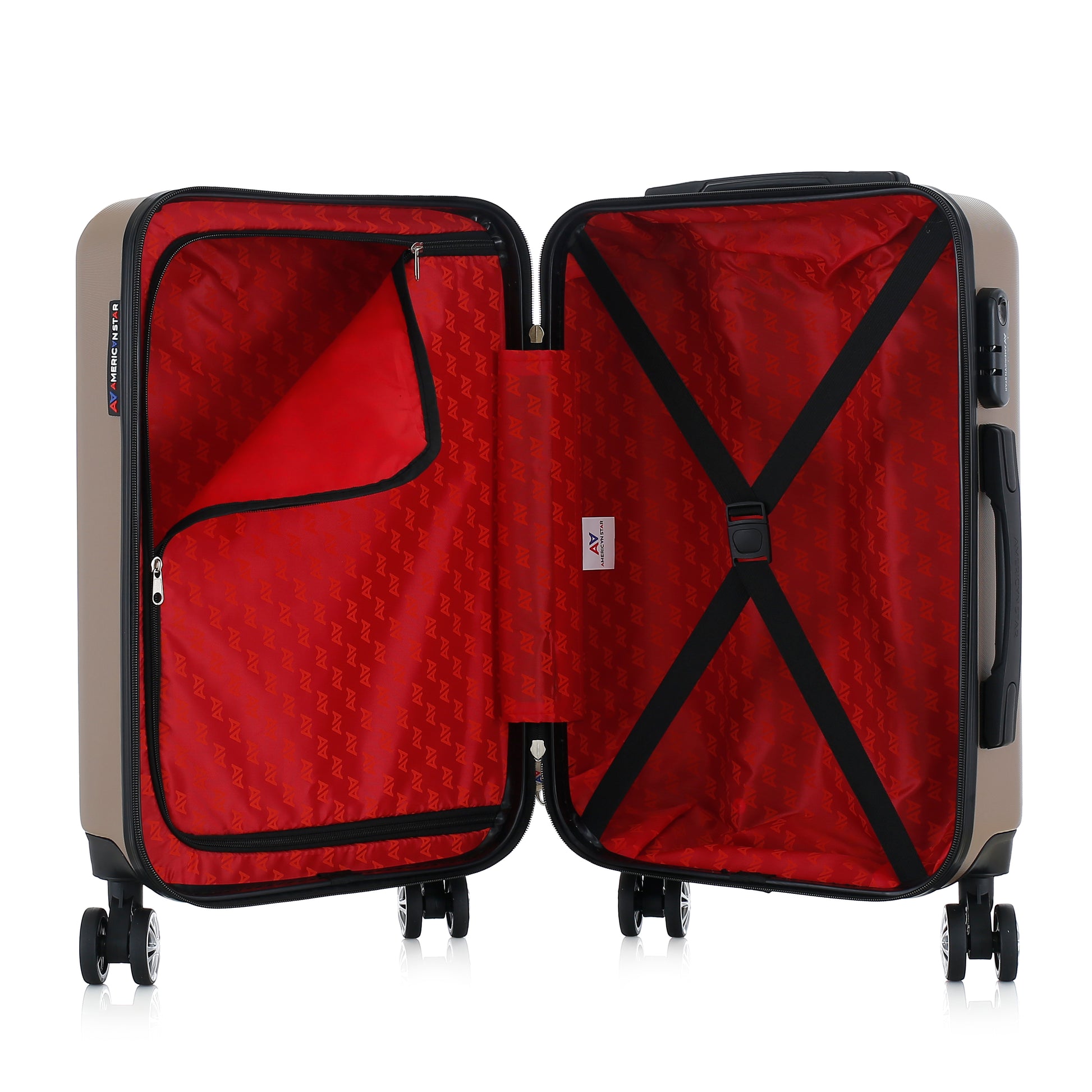 Valise beige de notre collection American Star, Seattle, taille S, ouverte