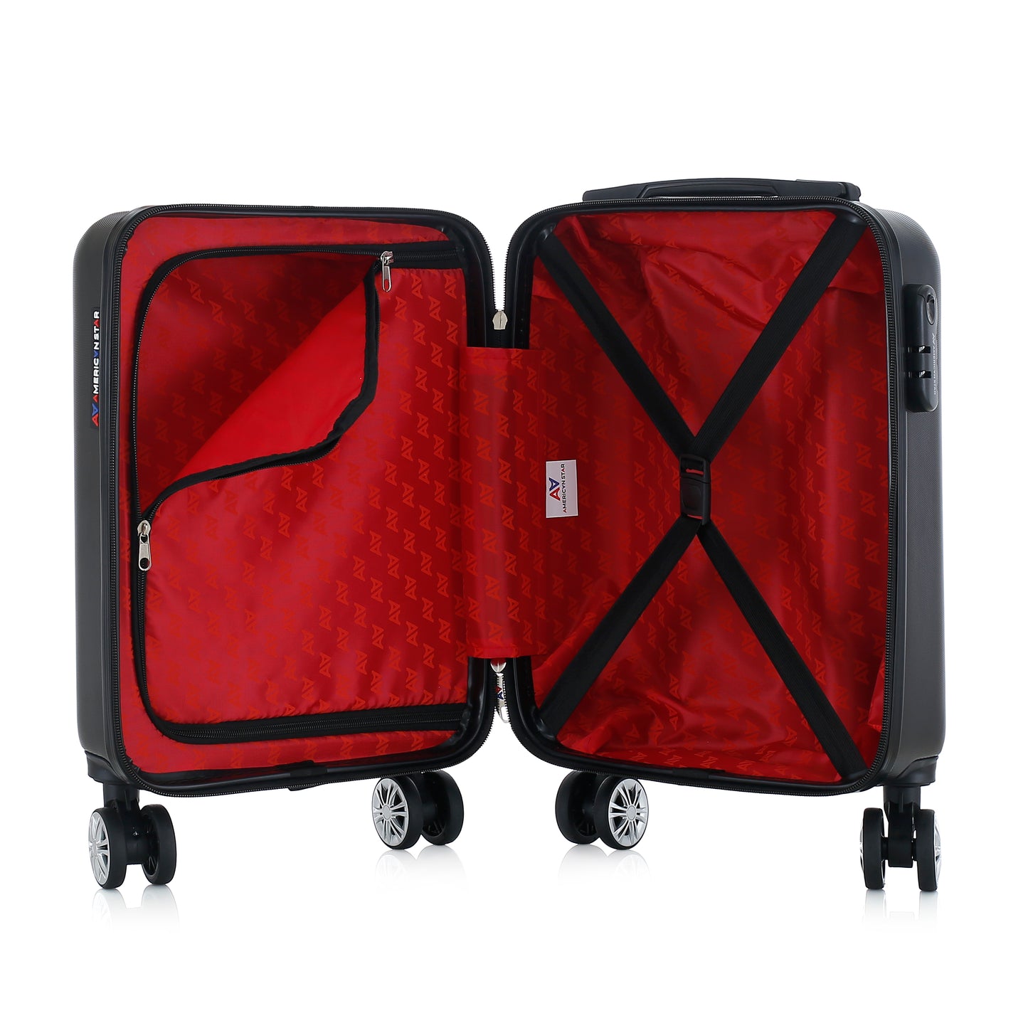 Valise noire de notre collection American Star, Seattle, taille S, ouverte