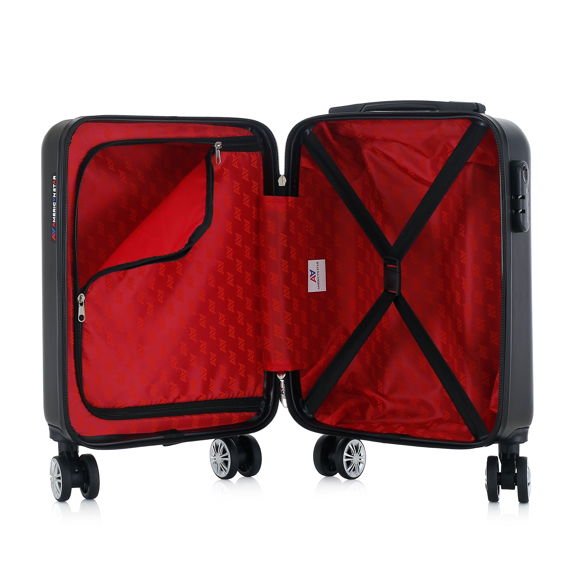 Valise noire de notre collection American Star, Seattle, taille S, ouverte