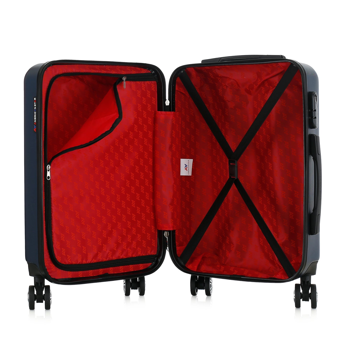 Valise bleue de notre collection American Star, Seattle, taille S, ouverte