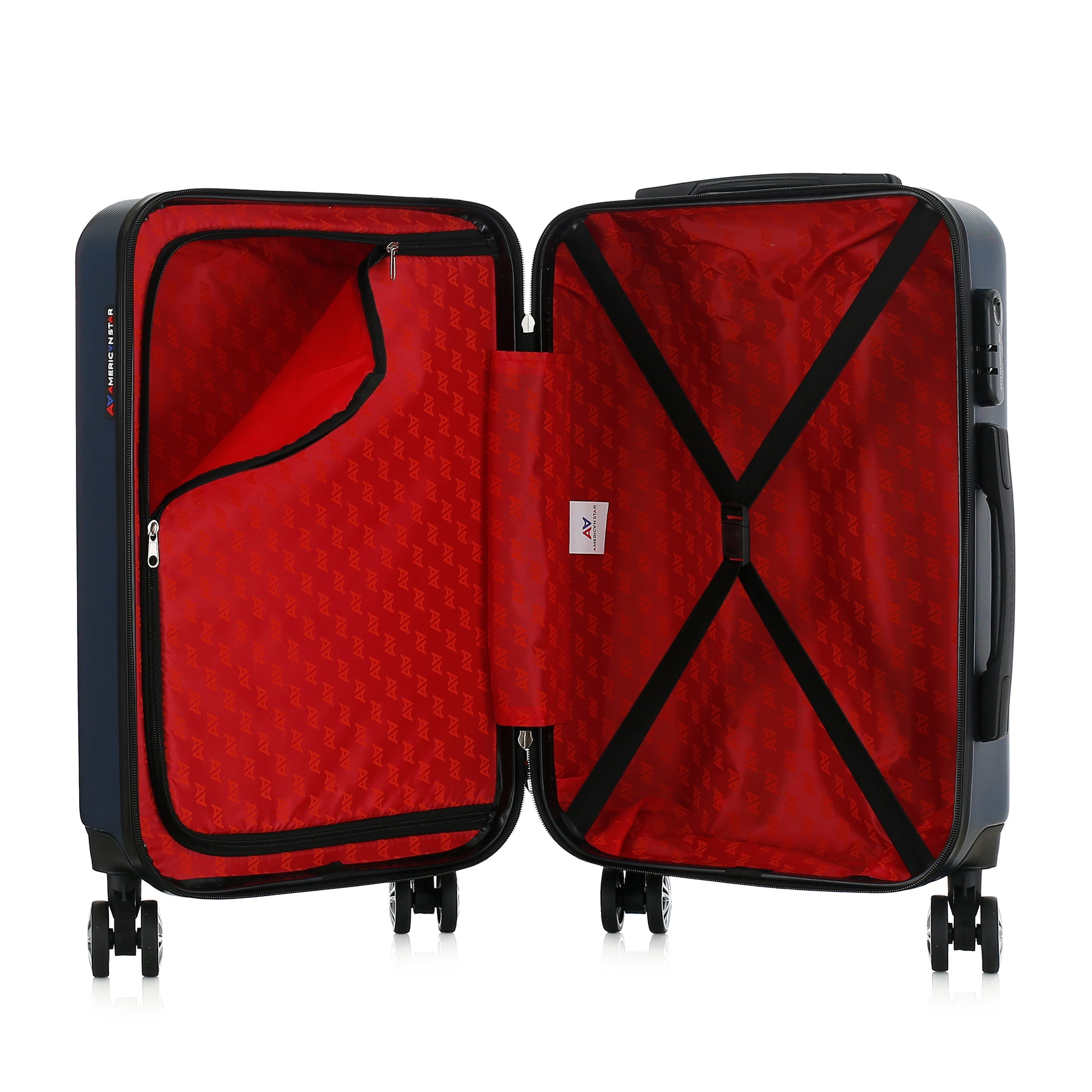 Valise bleue de notre collection American Star, Seattle, taille S, ouverte