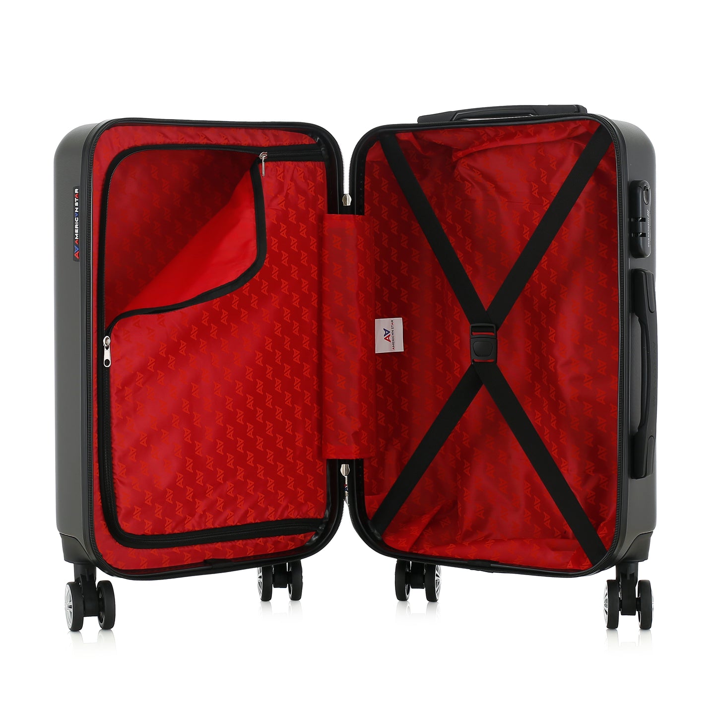 Valise grise de notre collection American Star, Seattle, taille S, ouverte