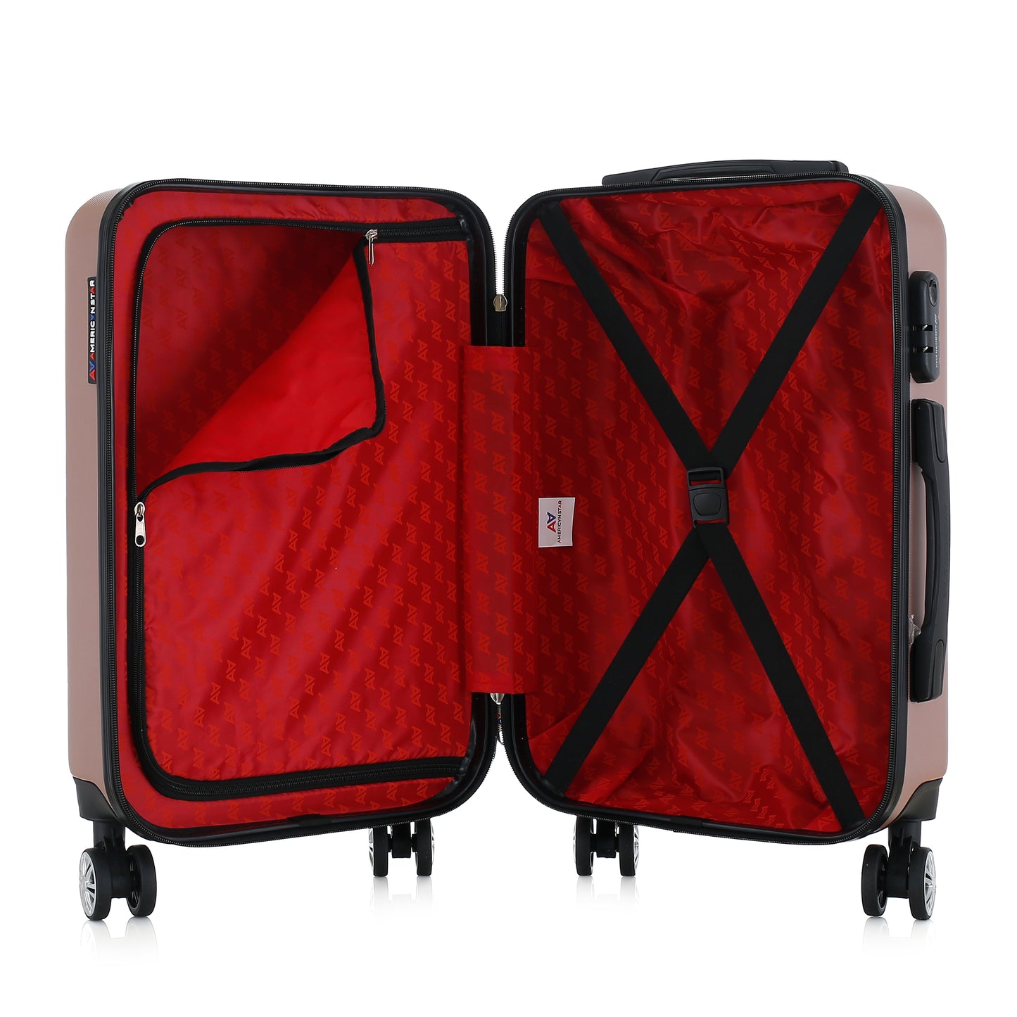 Valise or rose de notre collection American Star, Seattle, taille S, ouverte