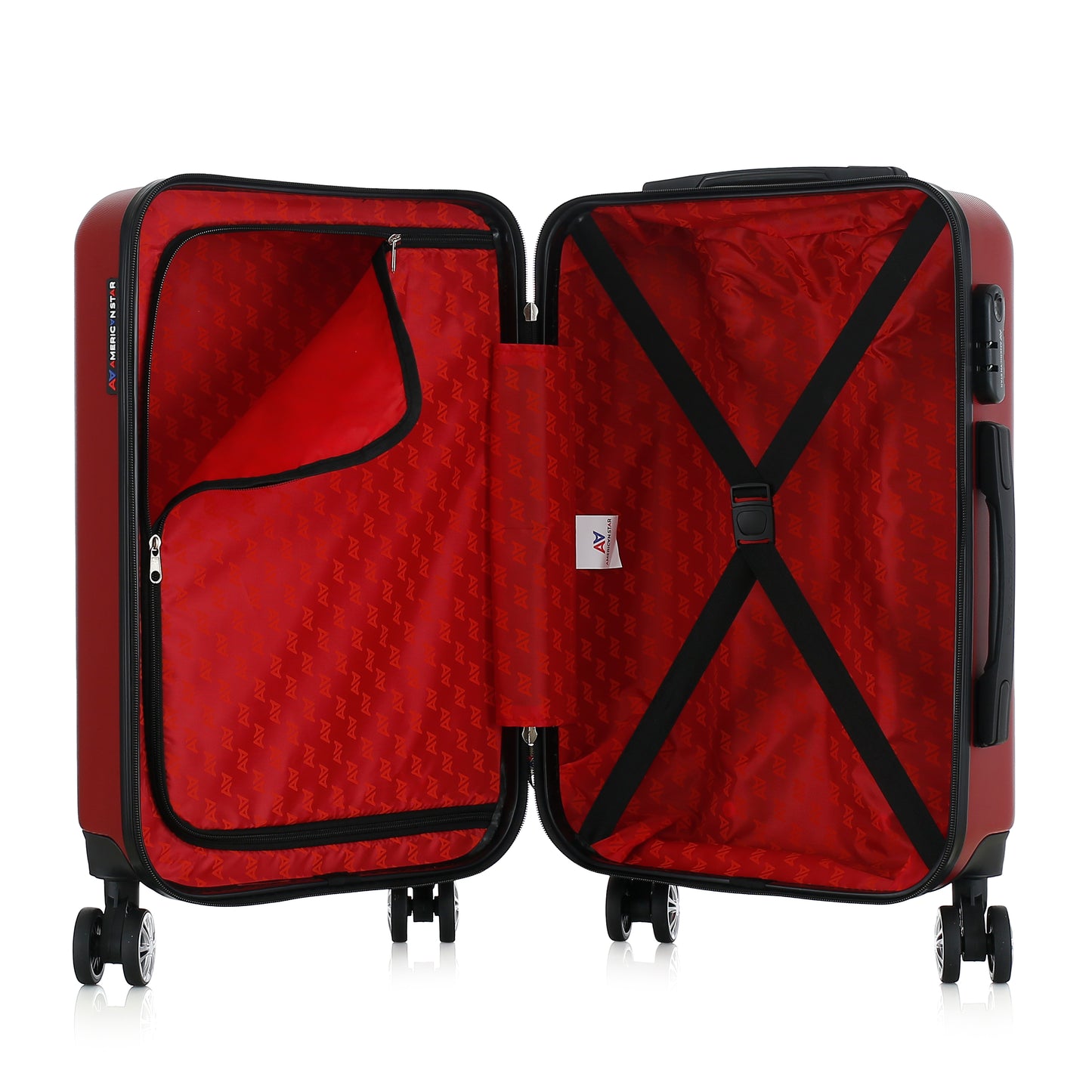 Valise rouge de notre collection American Star, Seattle, taille S, ouverte