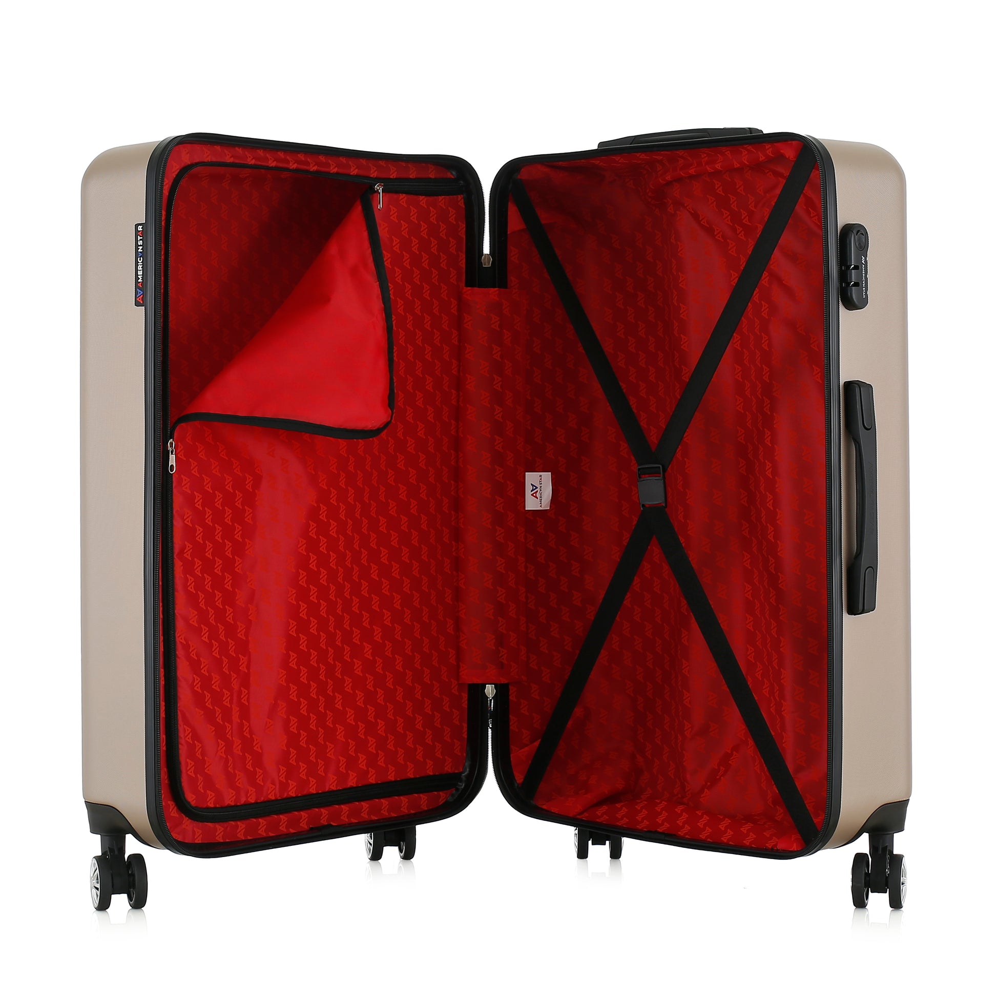 Grande valise beige ouverte
