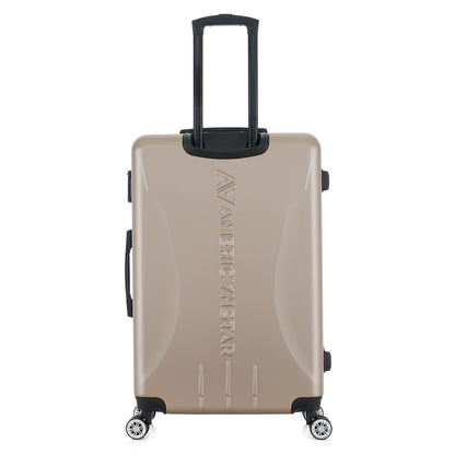 Grande valise beige de dos
