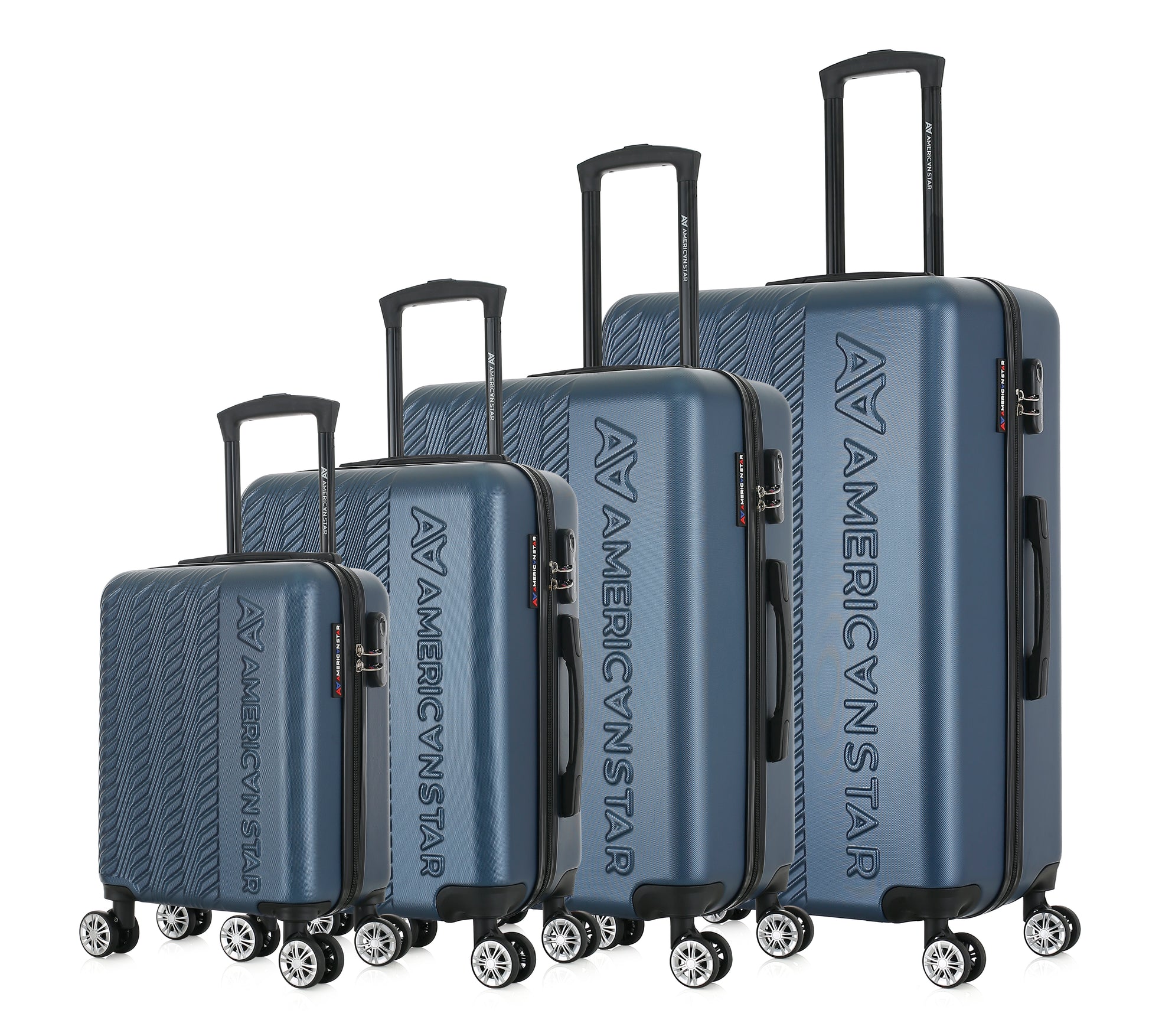 Set de 4 valises bleues de notre collection American Star, Seattle, de côté
