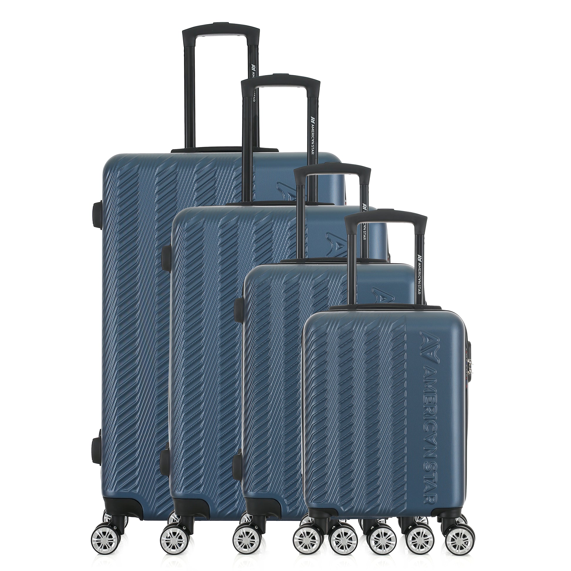 Set de 4 valises bleues de notre collection American Star, Seattle, de face