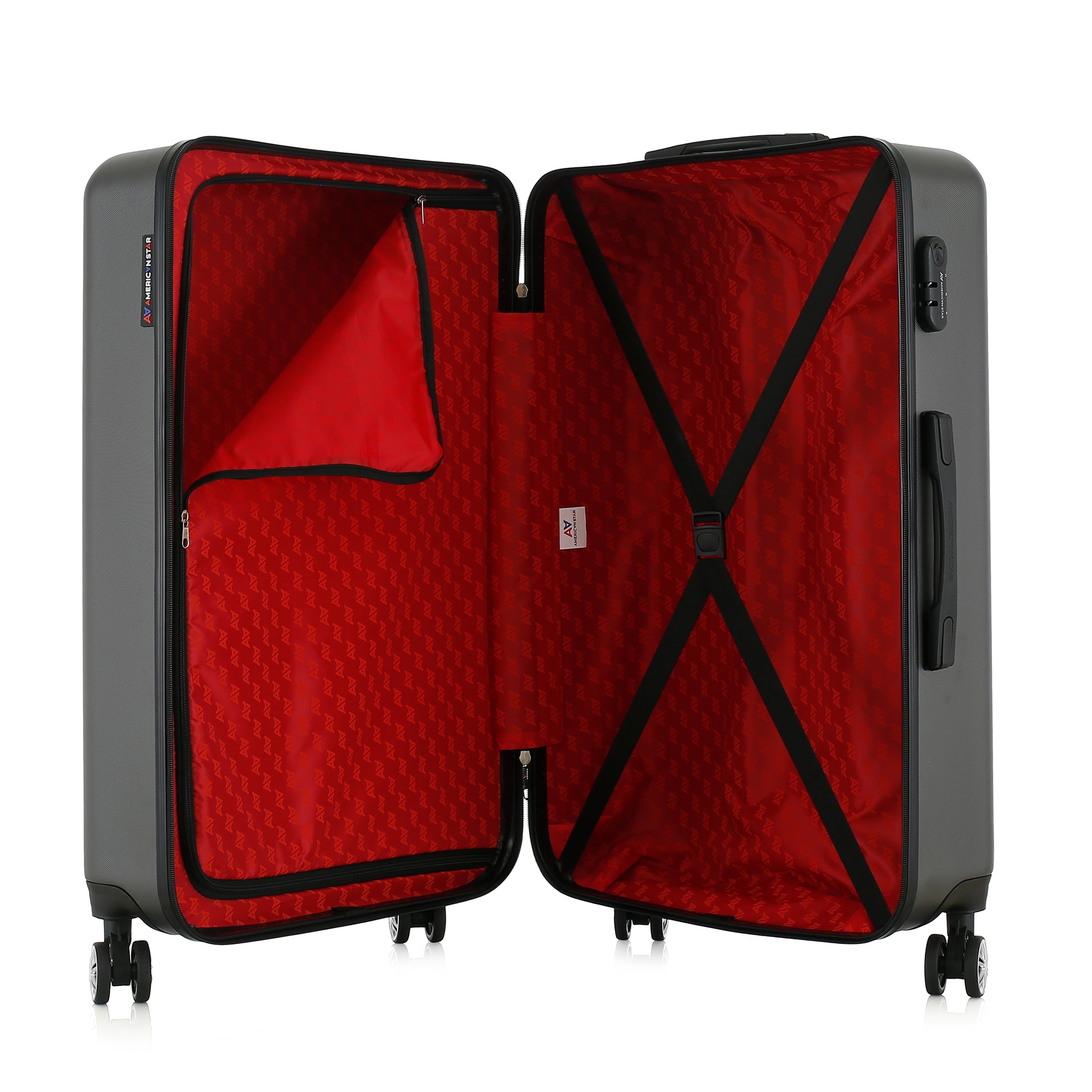 Grande valise grise ouverte
