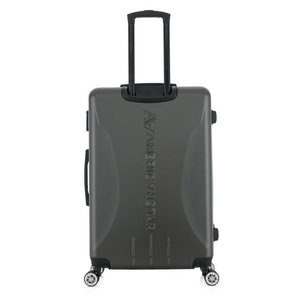 Grande valise grise de dos
