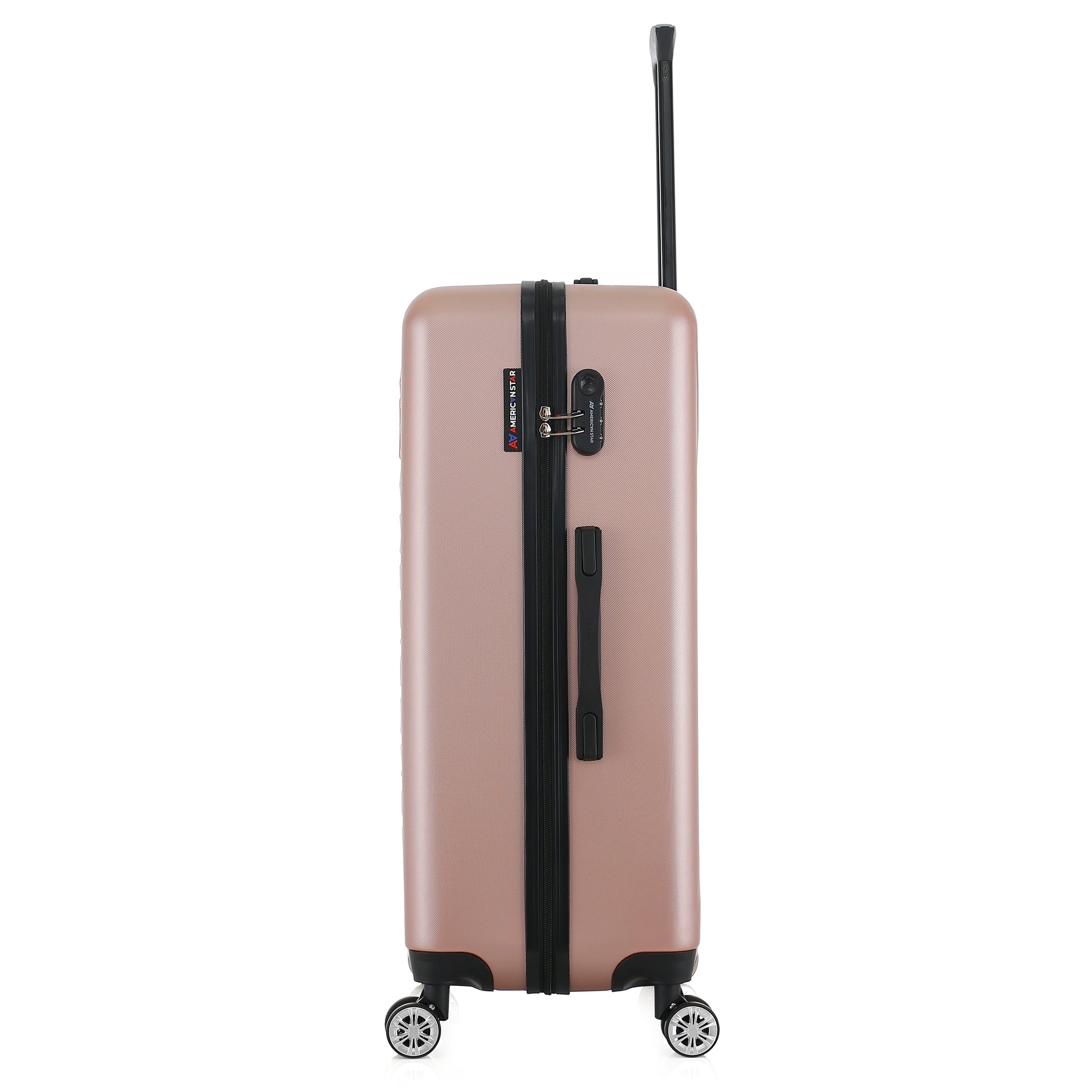 Grande valise rose de côté
