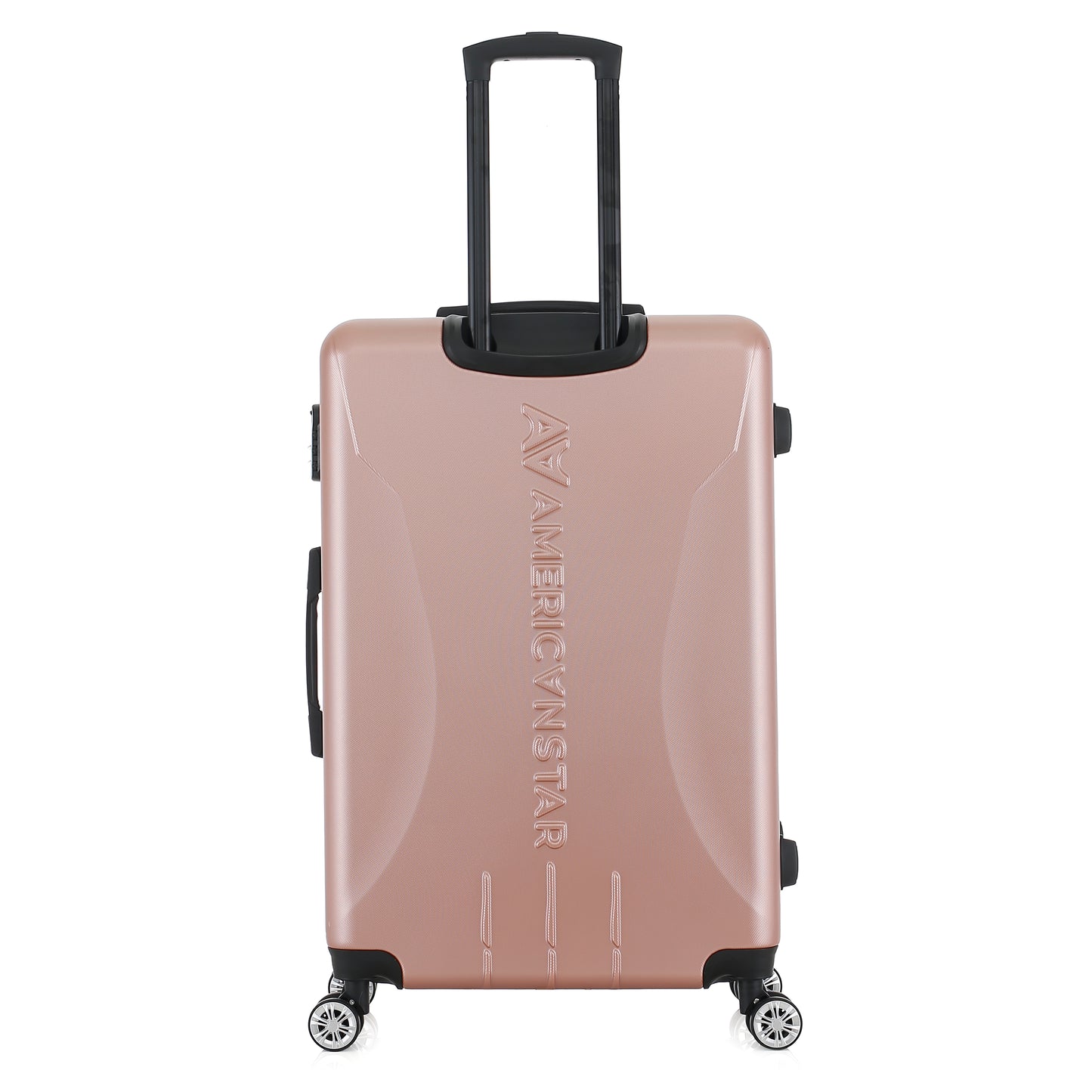 Grande valise rose de dos
