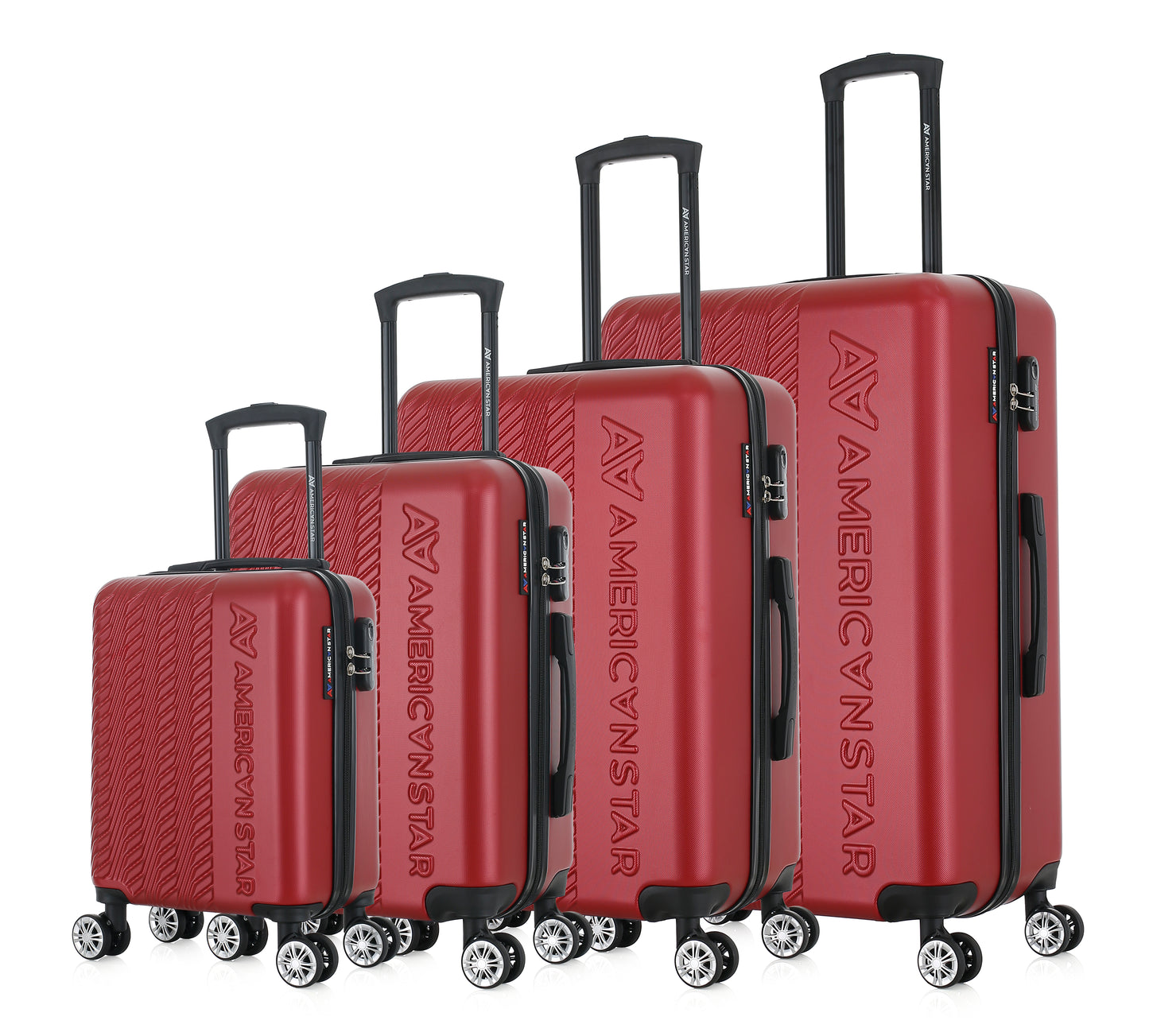 Set de 4 valises rouges de notre collection American Star, Seattle, de côté