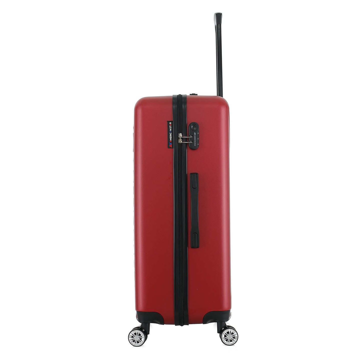 Grande valise rouge de côté
