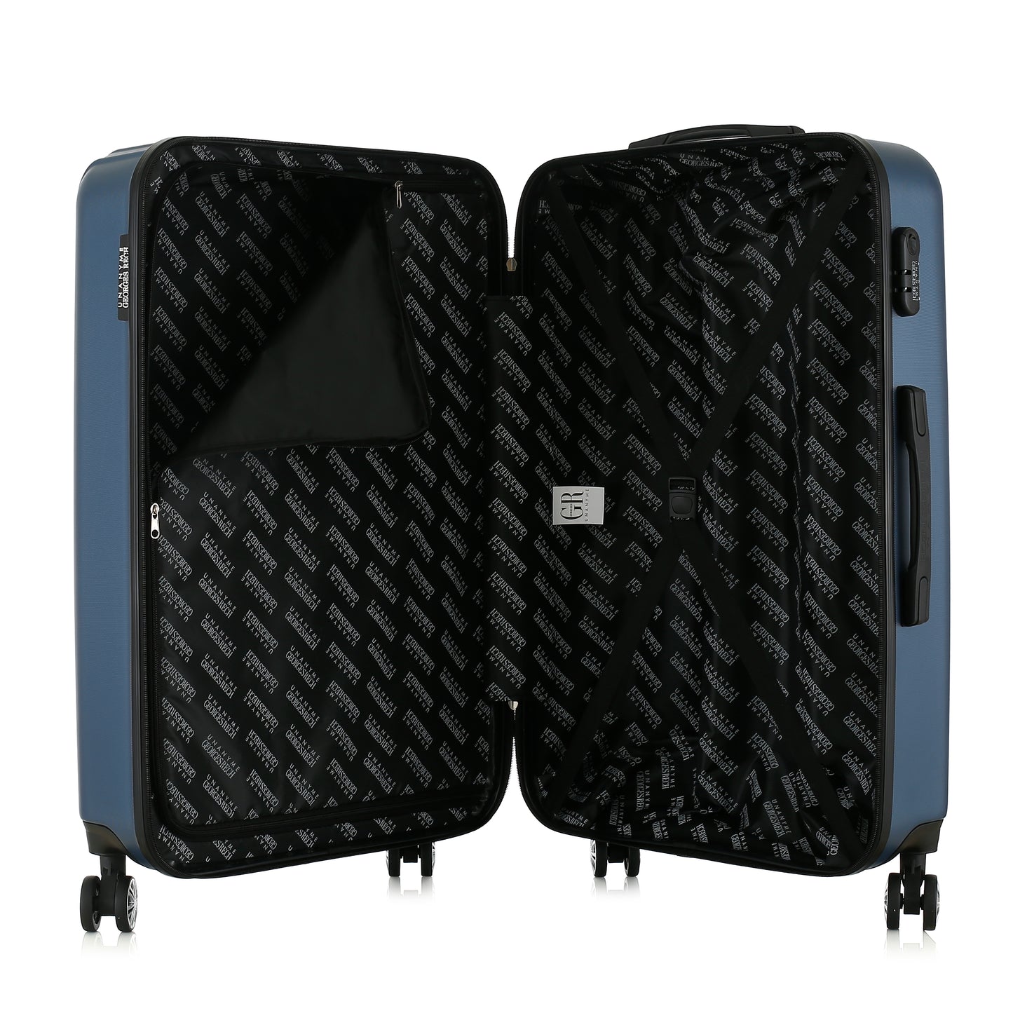 Valise bleue de notre collection Georges Rech, Venise, taille L, ouverte