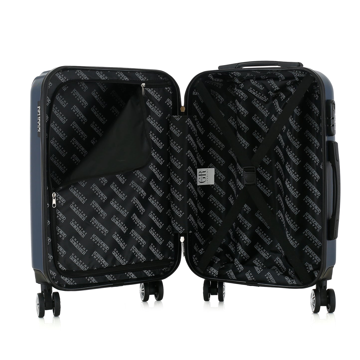 Valise bleue de notre collection Georges Rech, Venise, taille S, ouverte